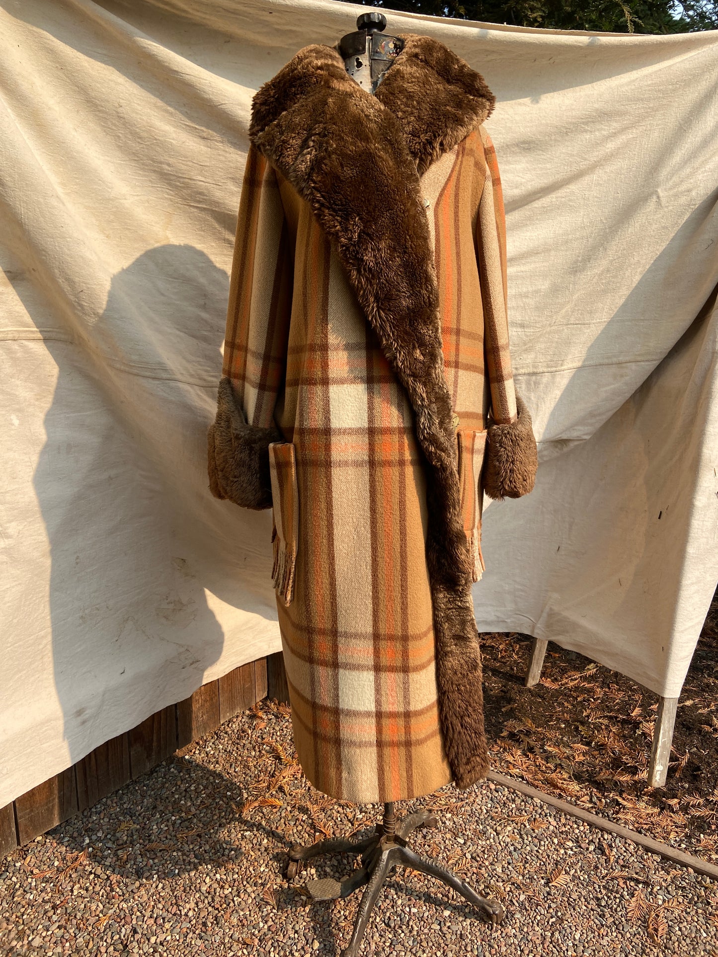 RESERVED~ 1920s Plaid Wool Fur Trimmed Fringe Coat