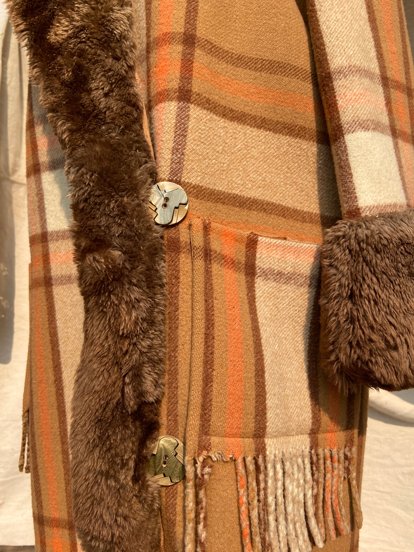 RESERVED~ 1920s Plaid Wool Fur Trimmed Fringe Coat
