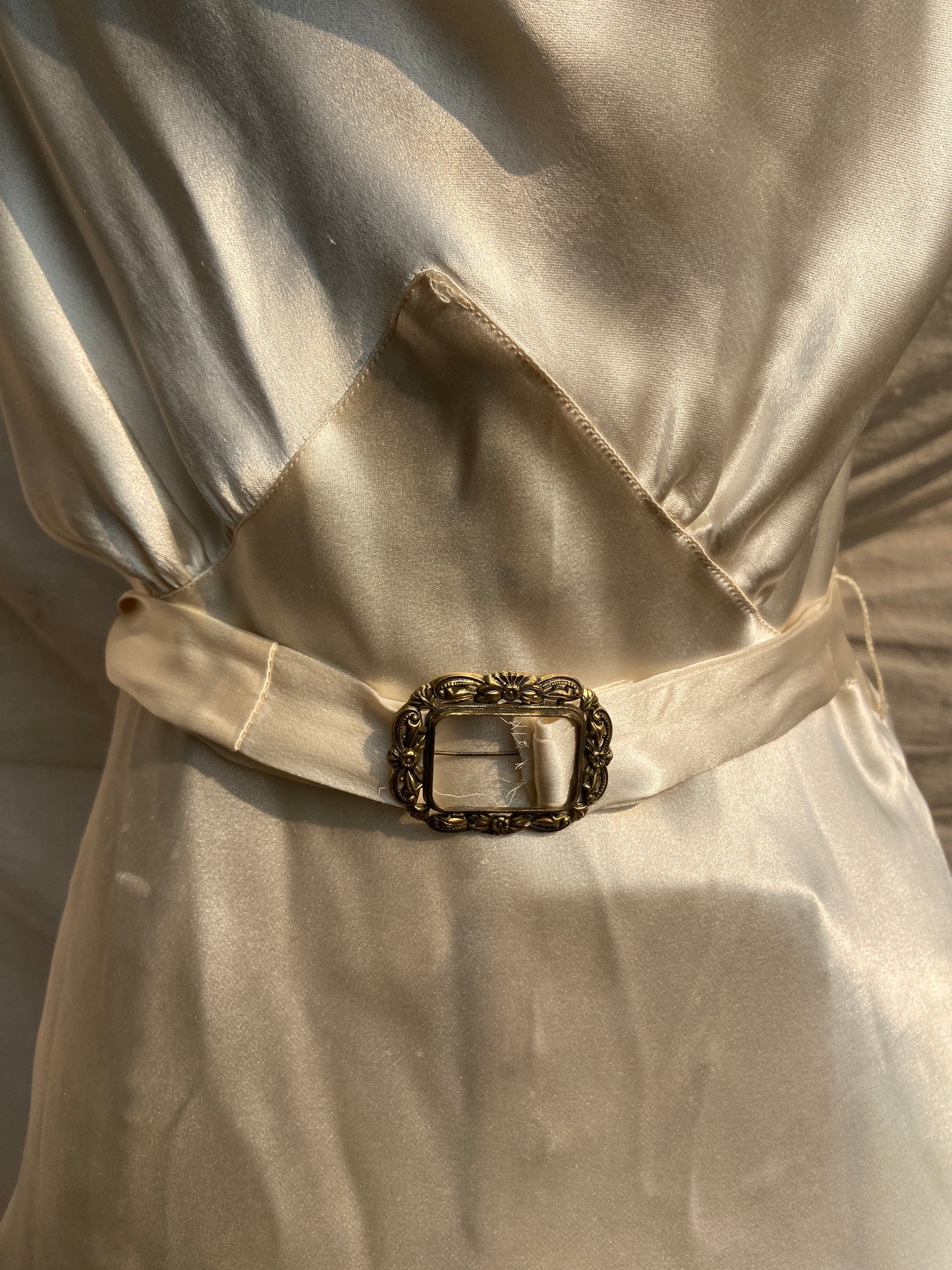 1930s Silk Satin Bias Cut Two Piece Bishop Sleeve Wedding Dress
