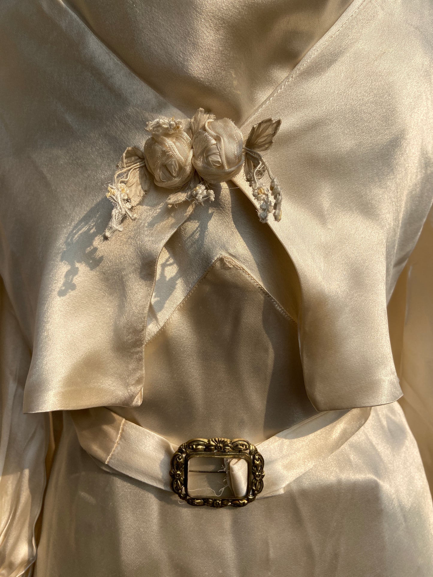 1930s Silk Satin Bias Cut Two Piece Bishop Sleeve Wedding Dress