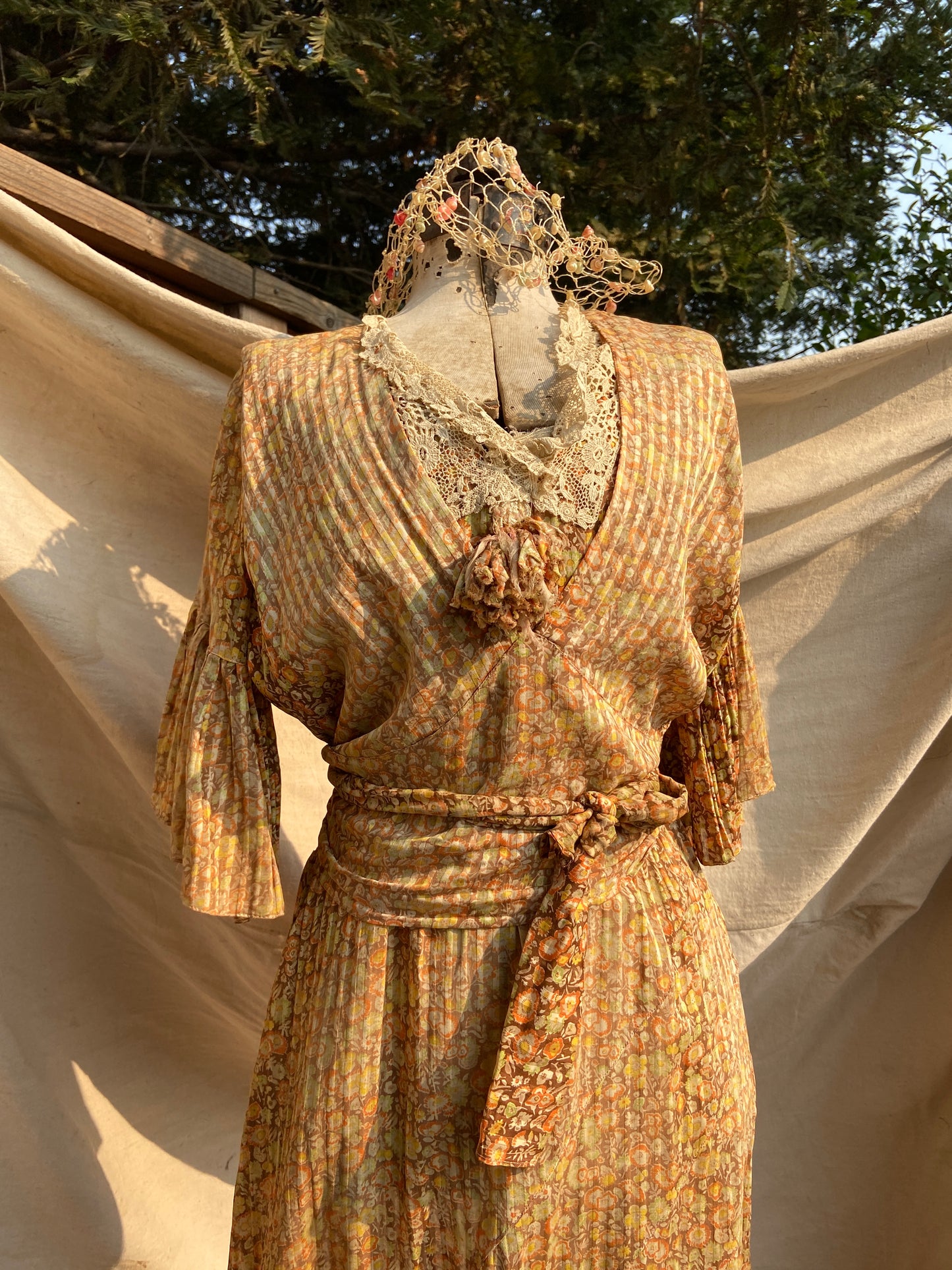 Late 1920s Autumnal Voile Day Dress