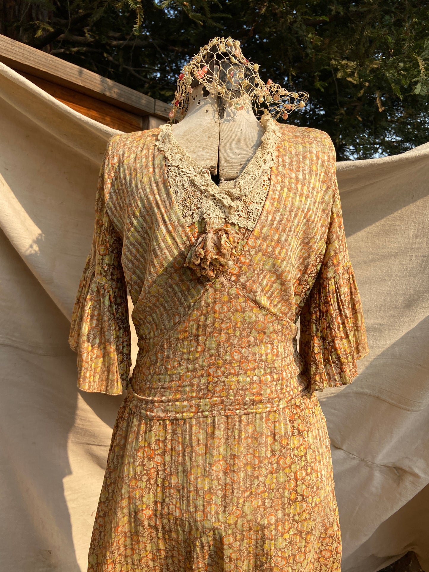 Late 1920s Autumnal Voile Day Dress