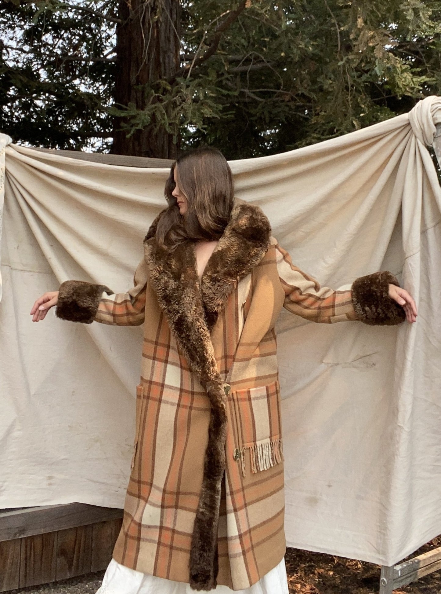 RESERVED~ 1920s Plaid Wool Fur Trimmed Fringe Coat