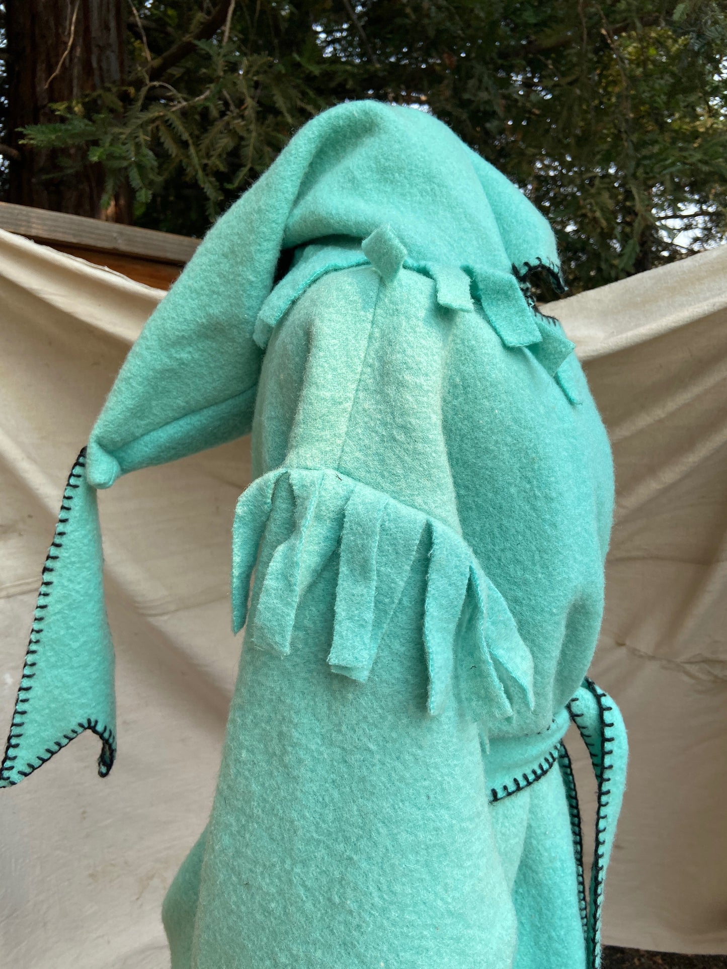 Mid Century Handmade Minty Wool Fringed Capote Coat