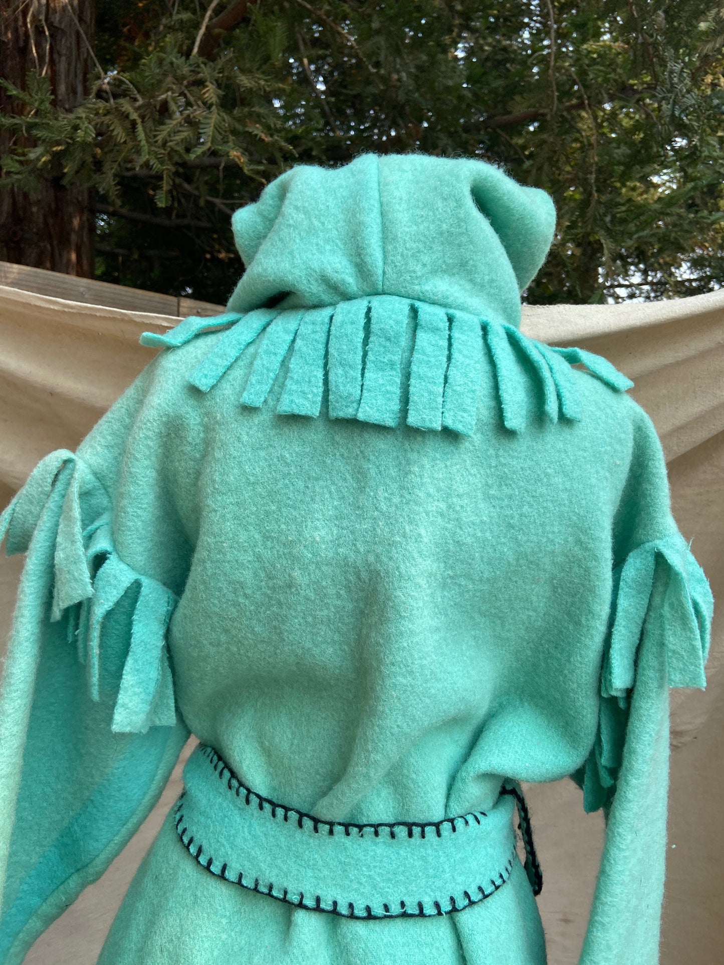 Mid Century Handmade Minty Wool Fringed Capote Coat