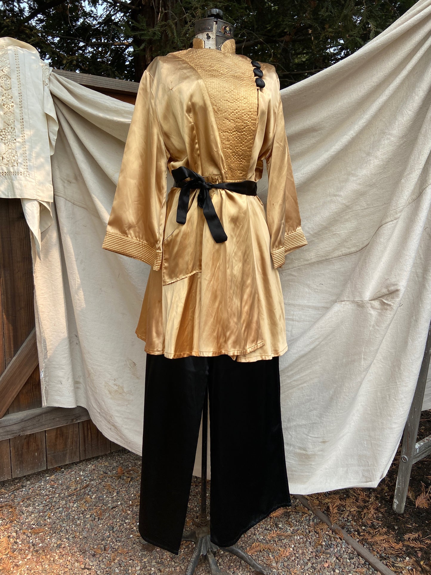 1940s Two Piece Satin Hostess Pajamas