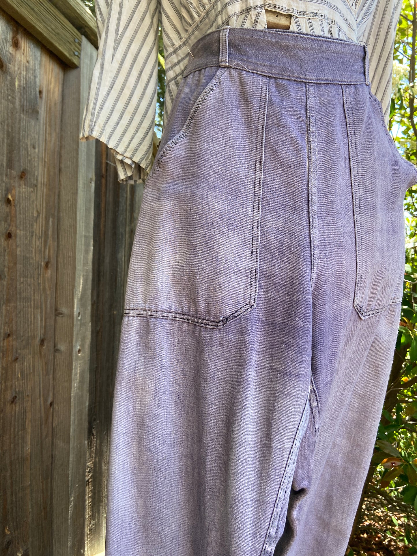1940s Side Button Faded Moleskin Work Wear Pants