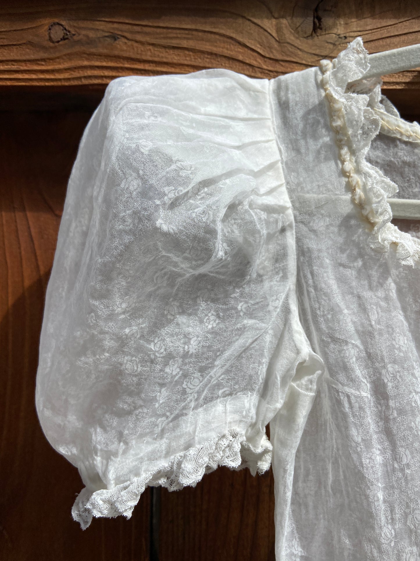 1930s Puff Sleeve Floral Organza Wedding Dress
