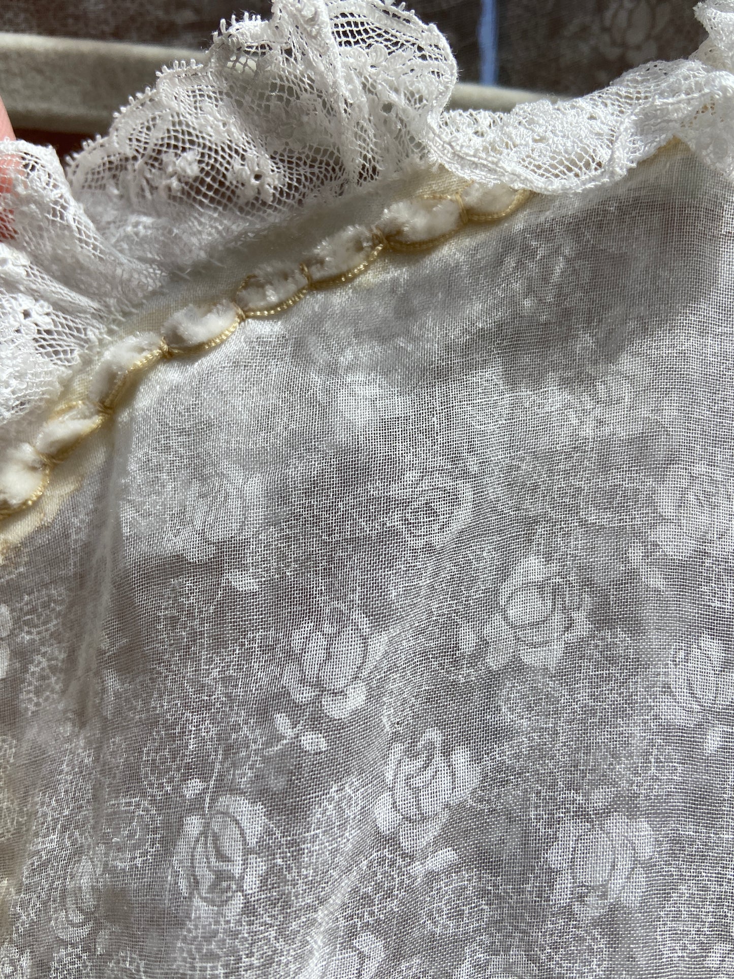 1930s Puff Sleeve Floral Organza Wedding Dress