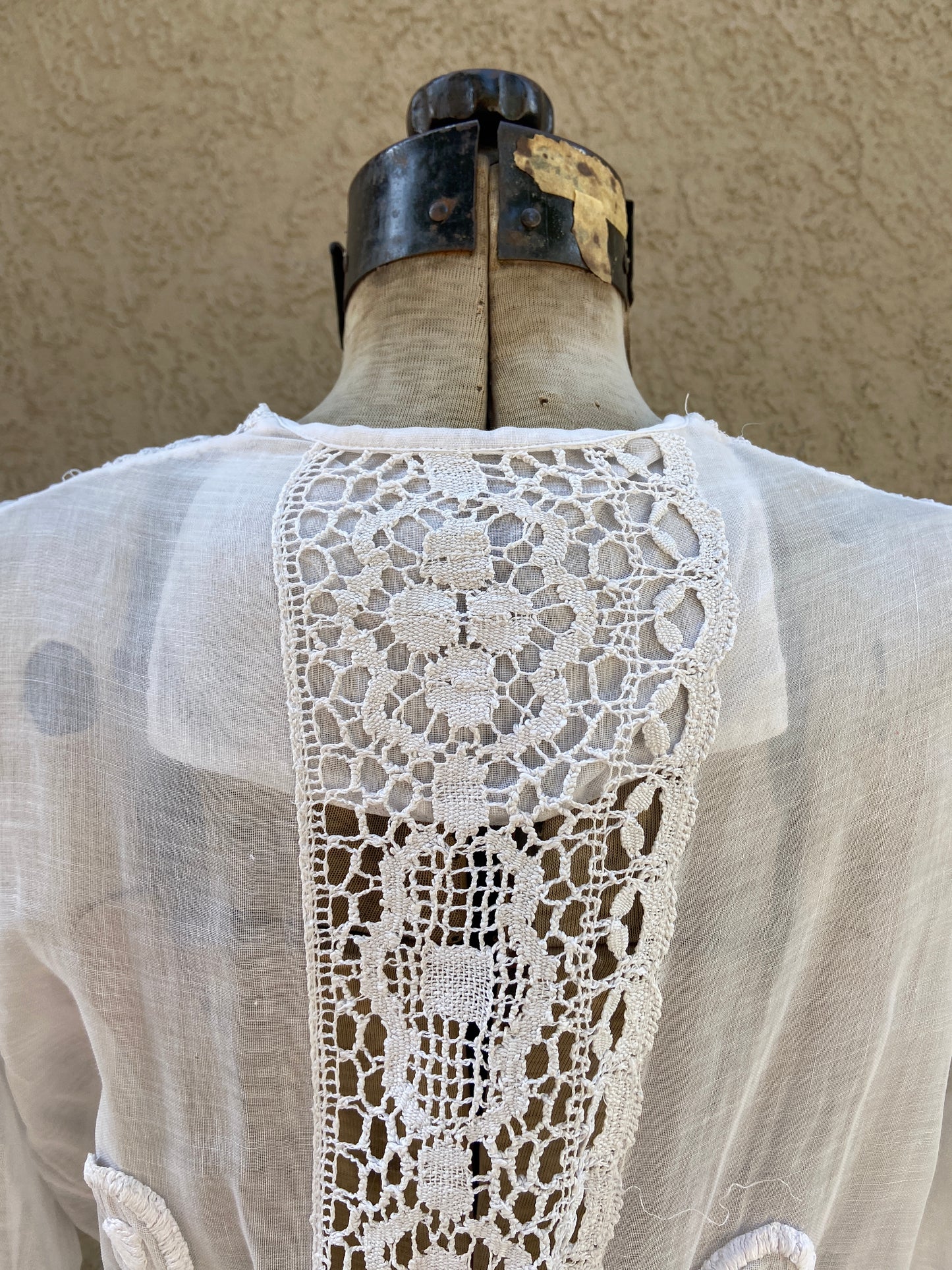 Antique Edwardian 1910s Cotton Lawn Scalloped Garden Dress