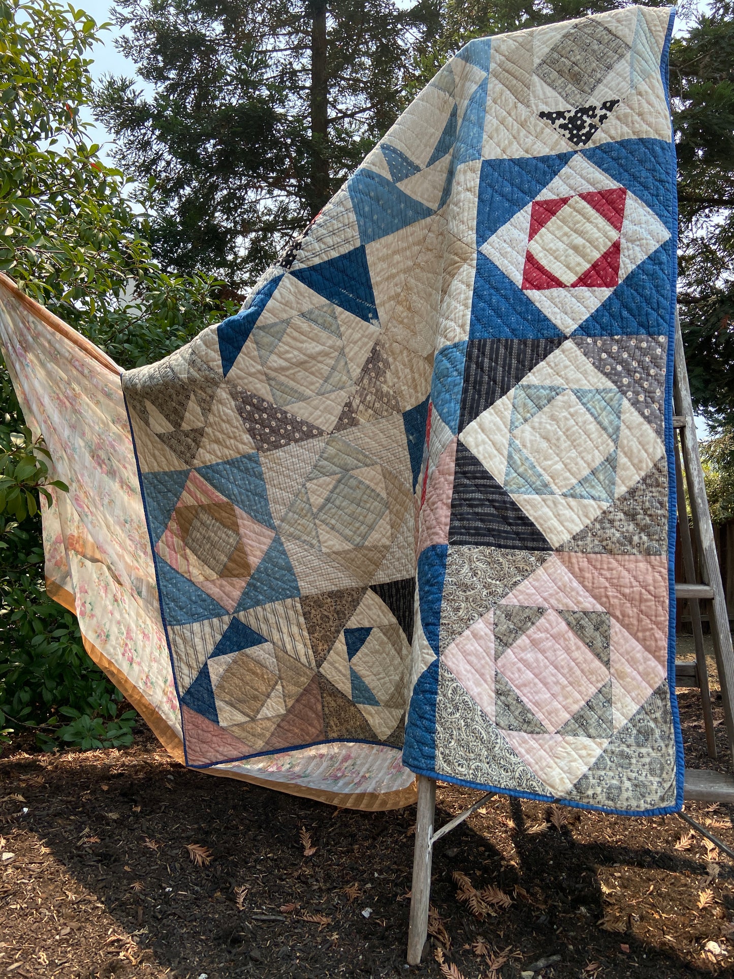 Antique 'Snail Trail' Pieced Calico Quilt