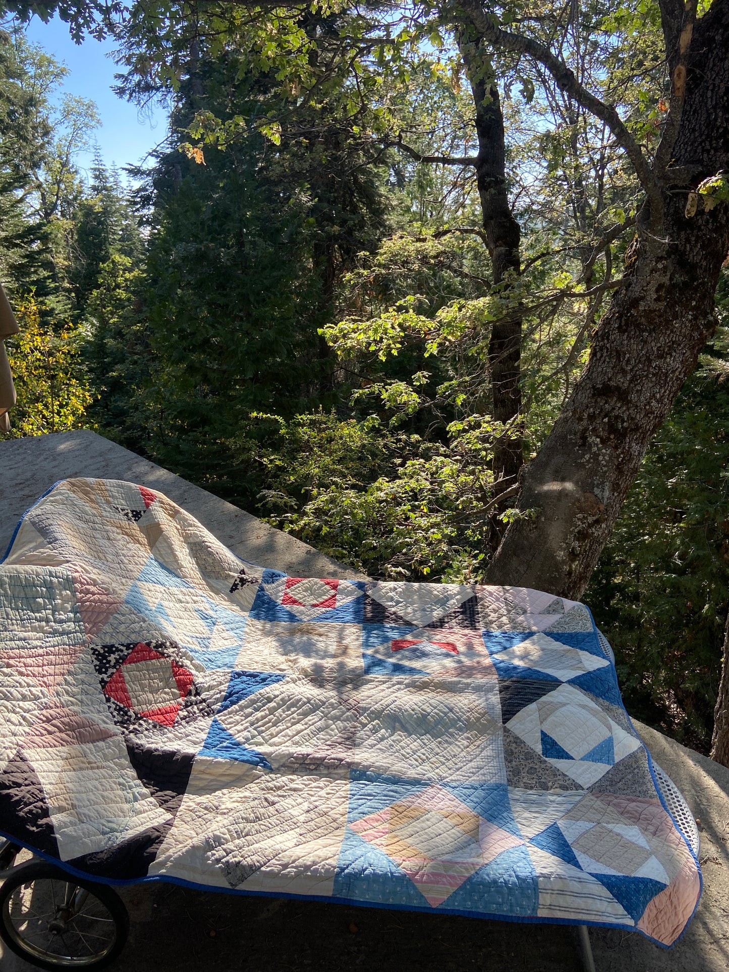 Antique 'Snail Trail' Pieced Calico Quilt