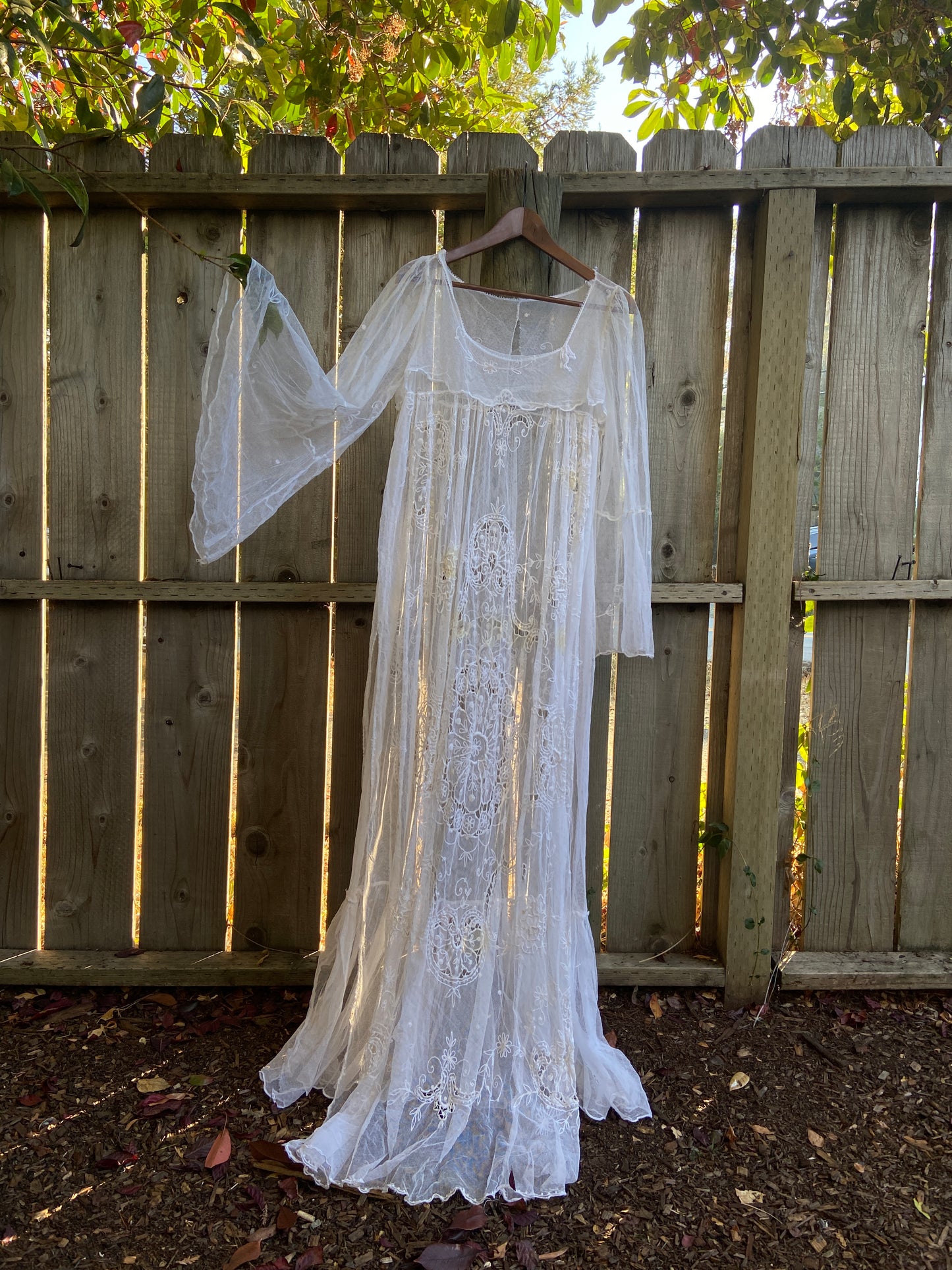 1800s Tambour Lace Bell Sleeve Gown