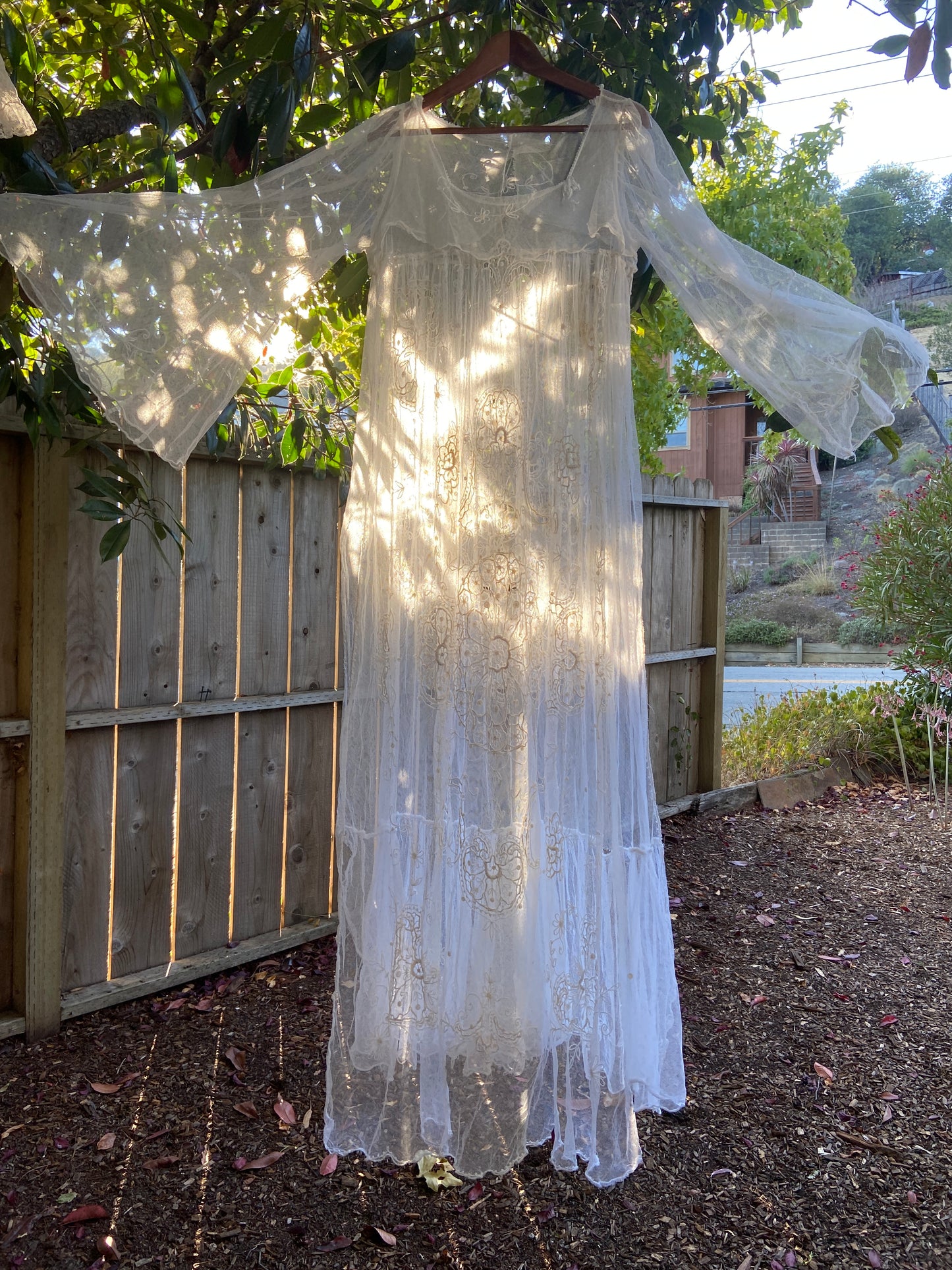 1800s Tambour Lace Bell Sleeve Gown