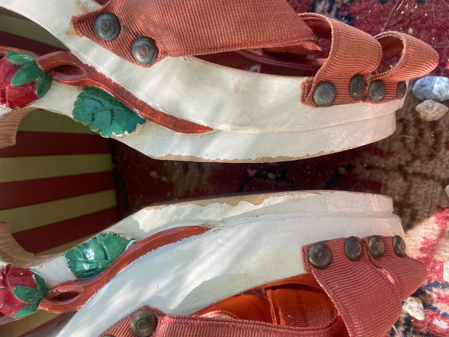 1940s Hand Carved Wood Rosette Wedges With Box