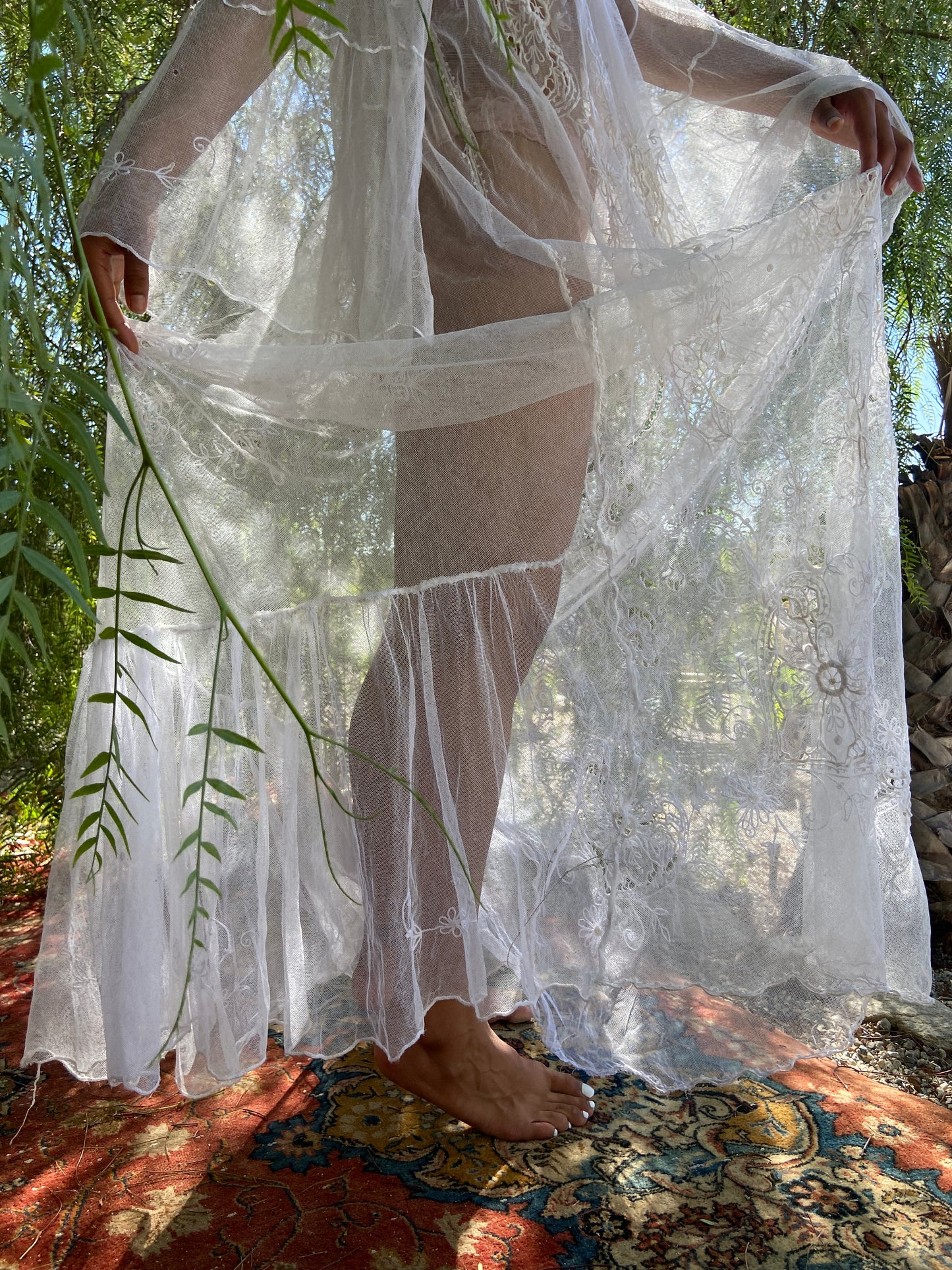 1800s Tambour Lace Bell Sleeve Gown