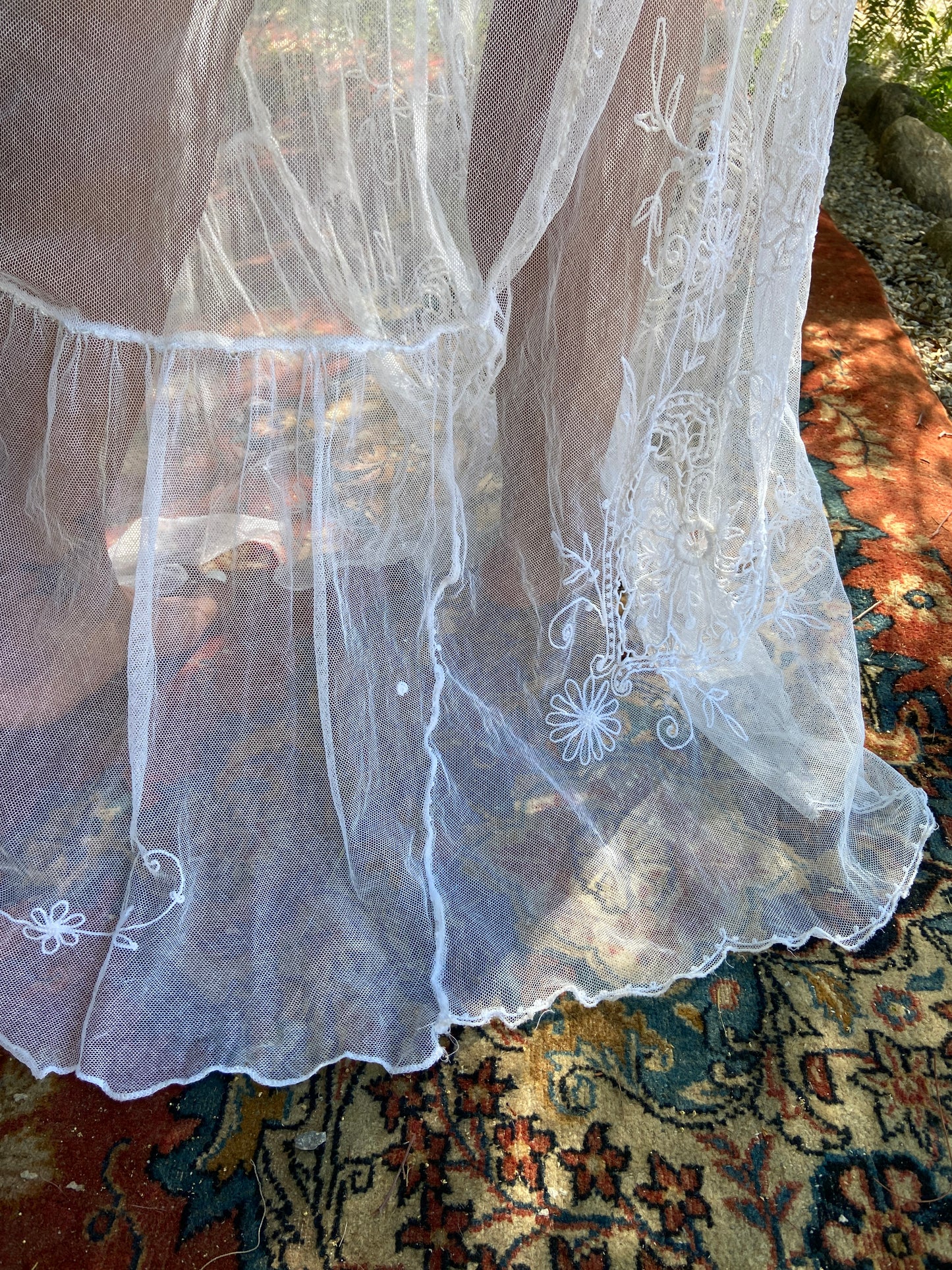 1800s Tambour Lace Bell Sleeve Gown