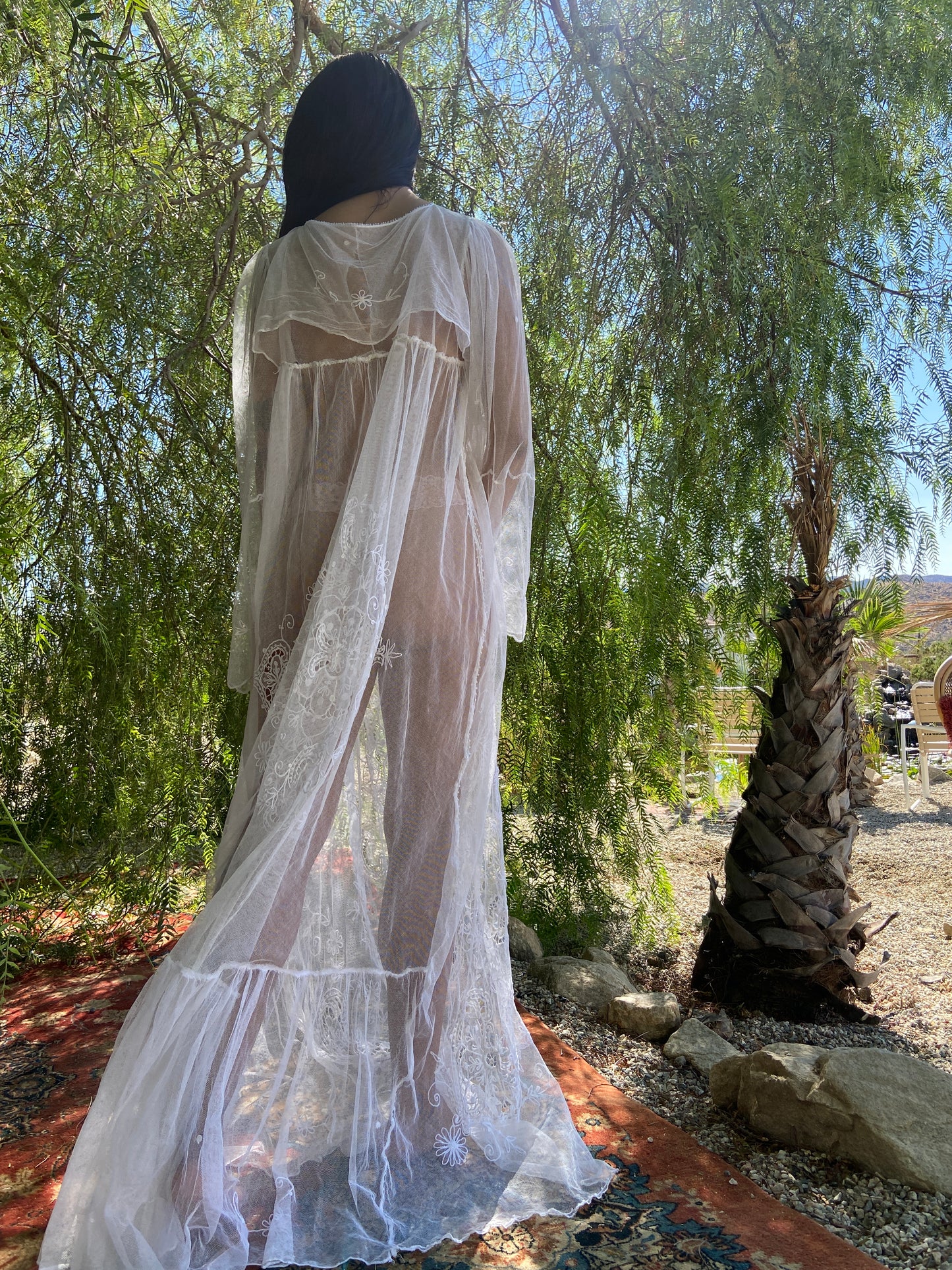 1800s Tambour Lace Bell Sleeve Gown