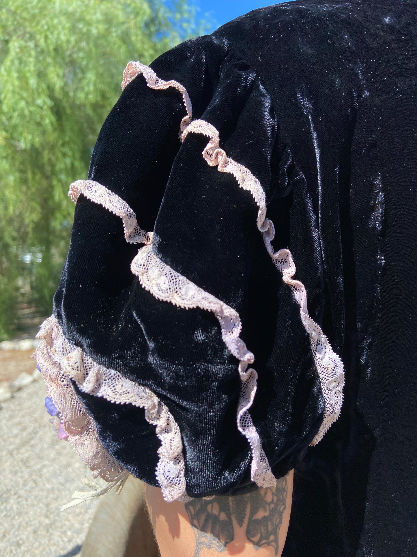 1940s Noir Silk Velvet Snake Appliqué Dress