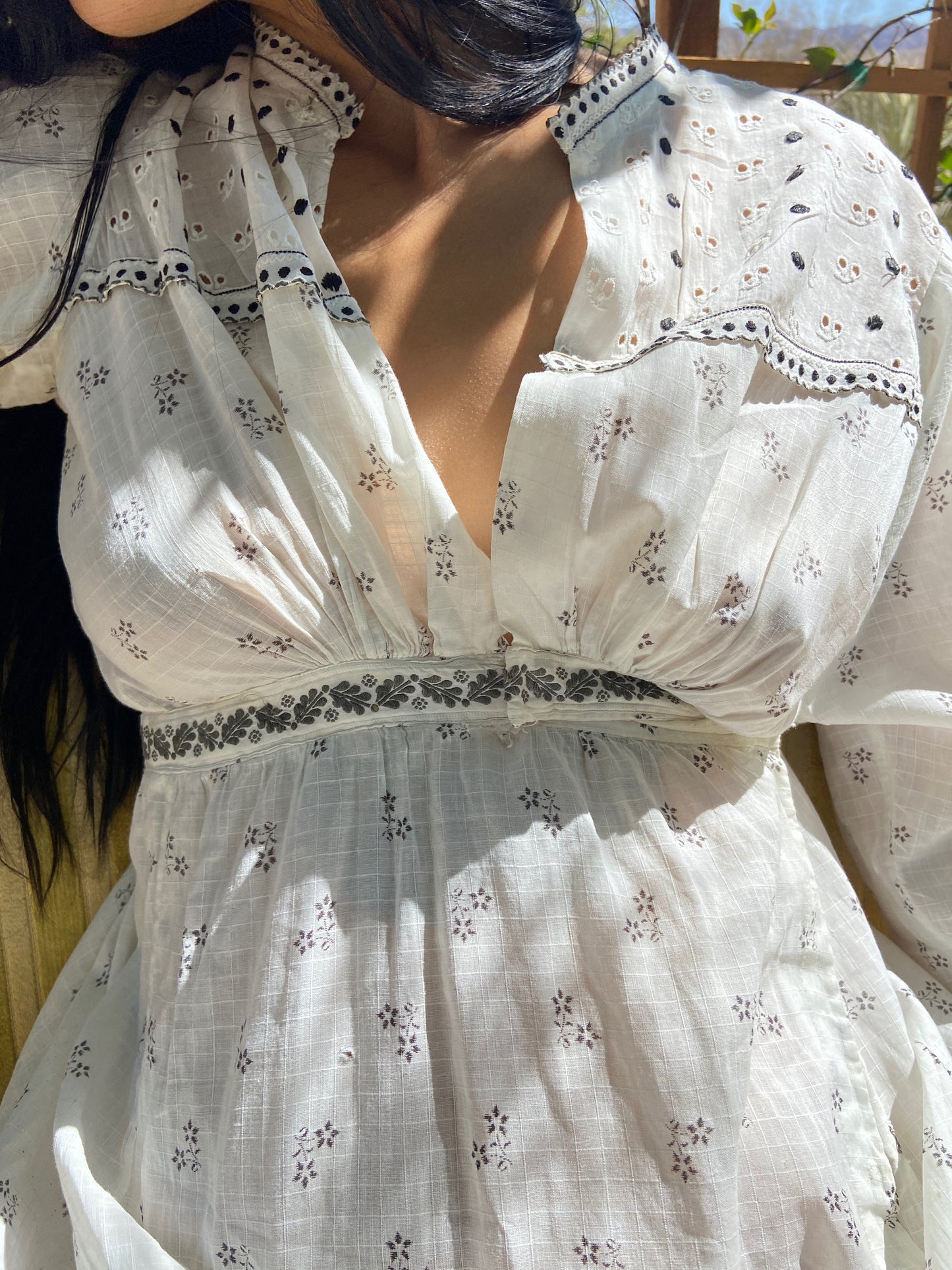 Late 1800s Calico & Eyelet Prairie Dress