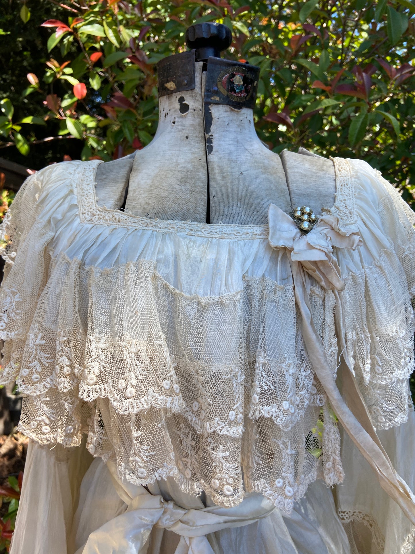 Antique Early 1900s Silk & Lace Empire Tea Gown