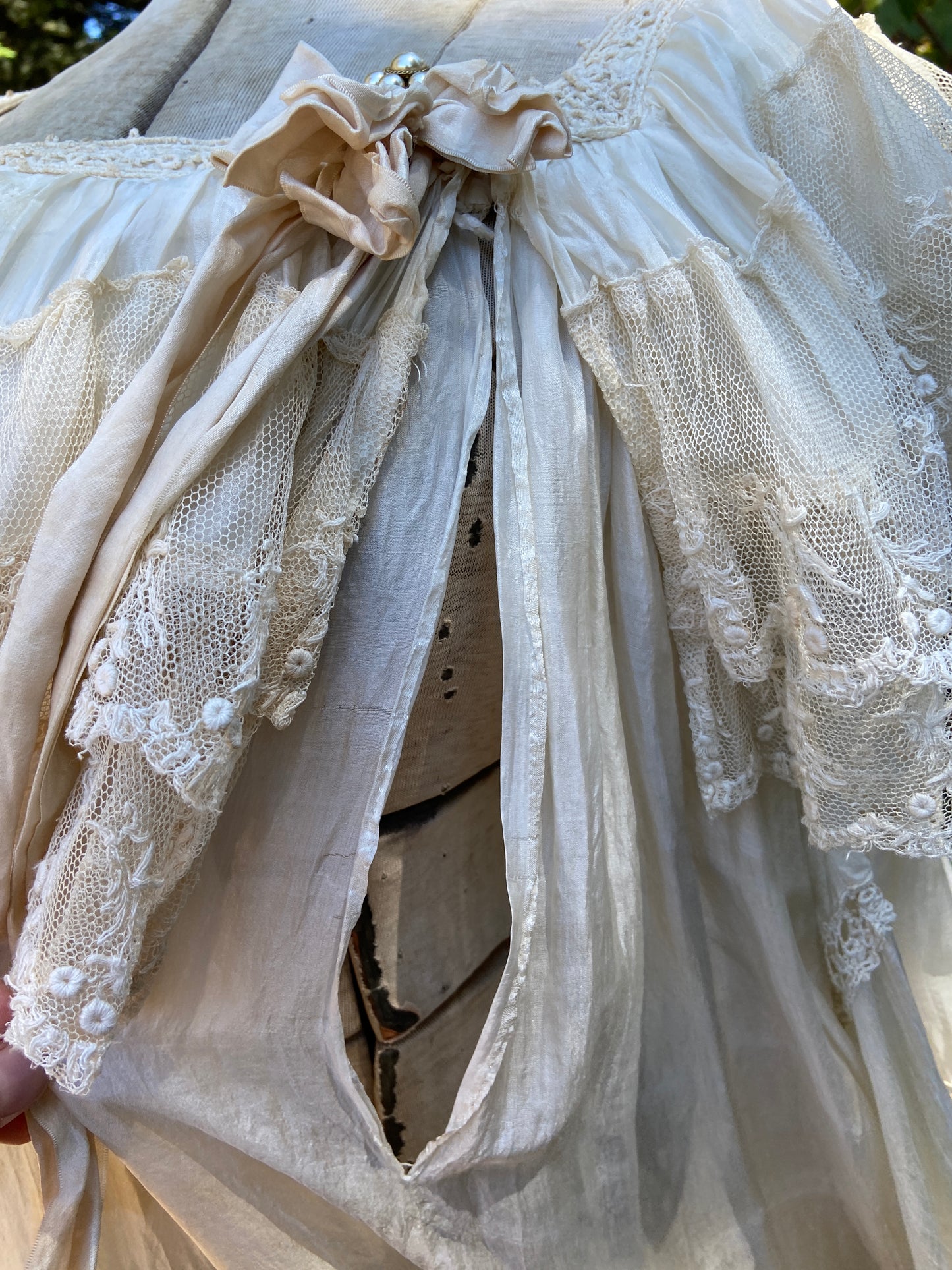 Antique Early 1900s Silk & Lace Empire Tea Gown