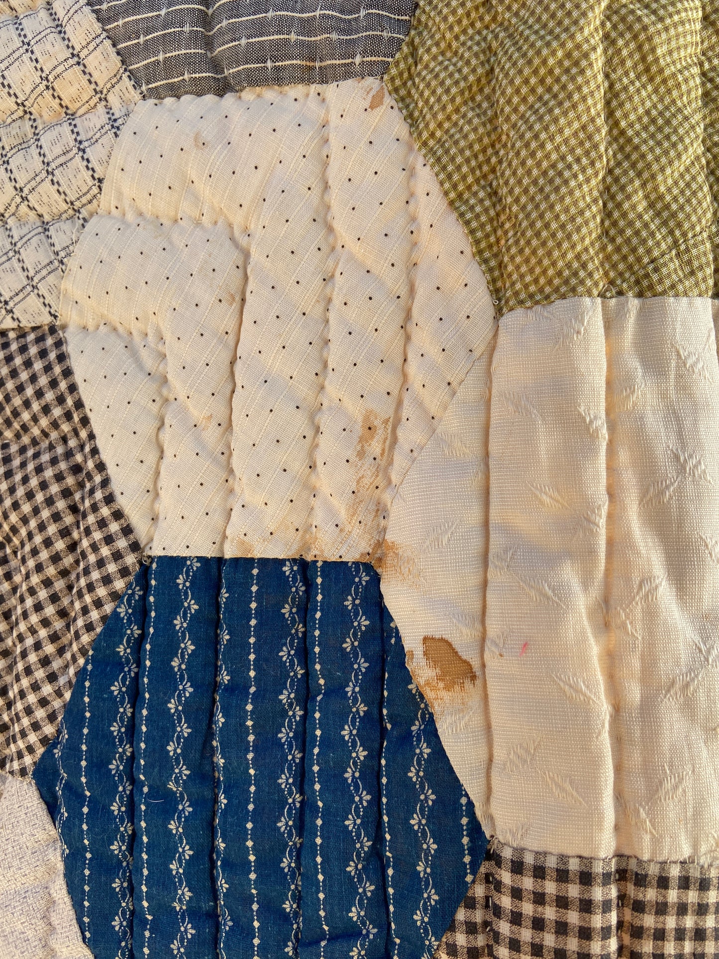 1900-30s Octagon Flower Calico Quilt/Bedspread