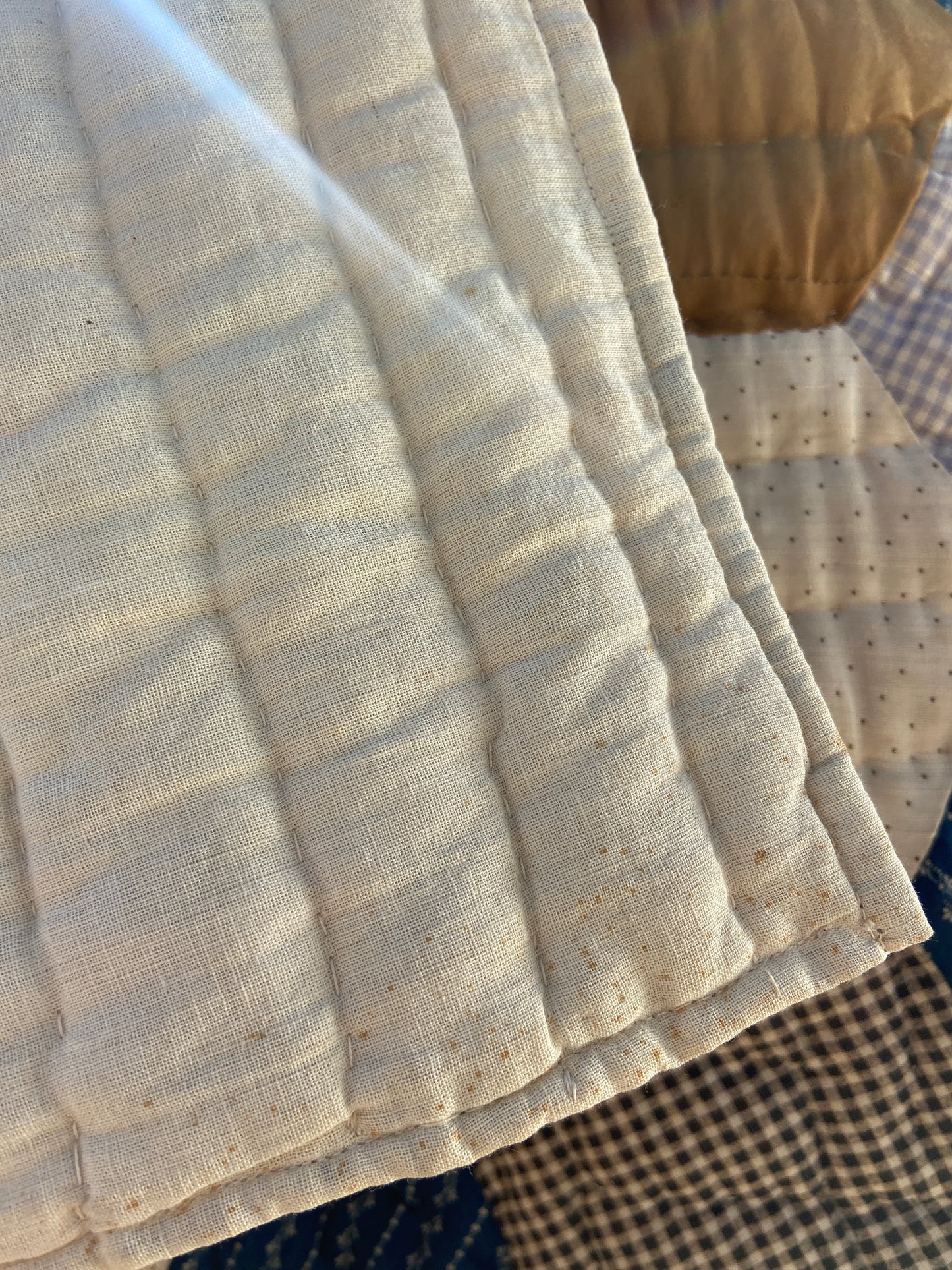 1900-30s Octagon Flower Calico Quilt/Bedspread