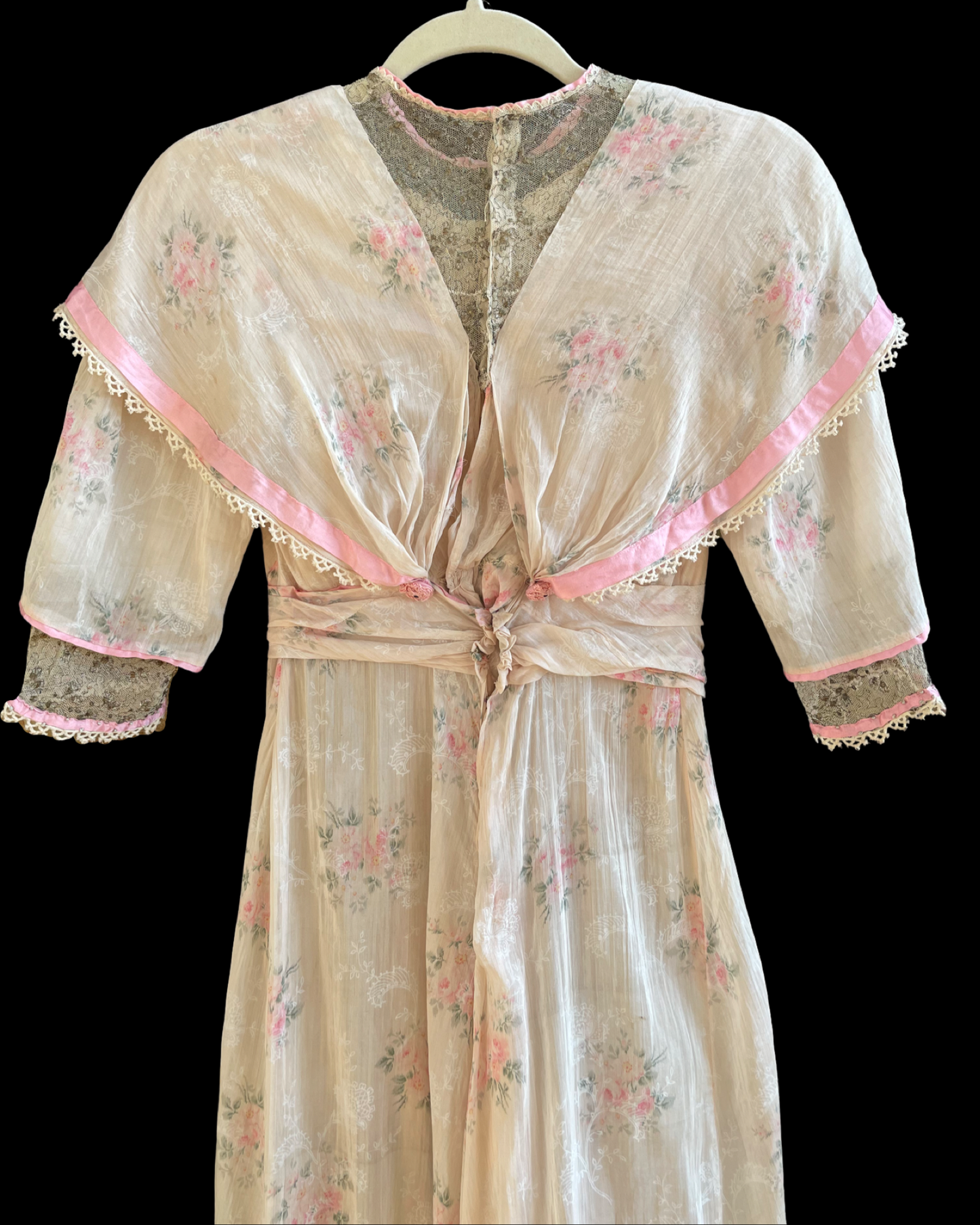 Antique Edwardian Watercolor Springtime Floral Gown
