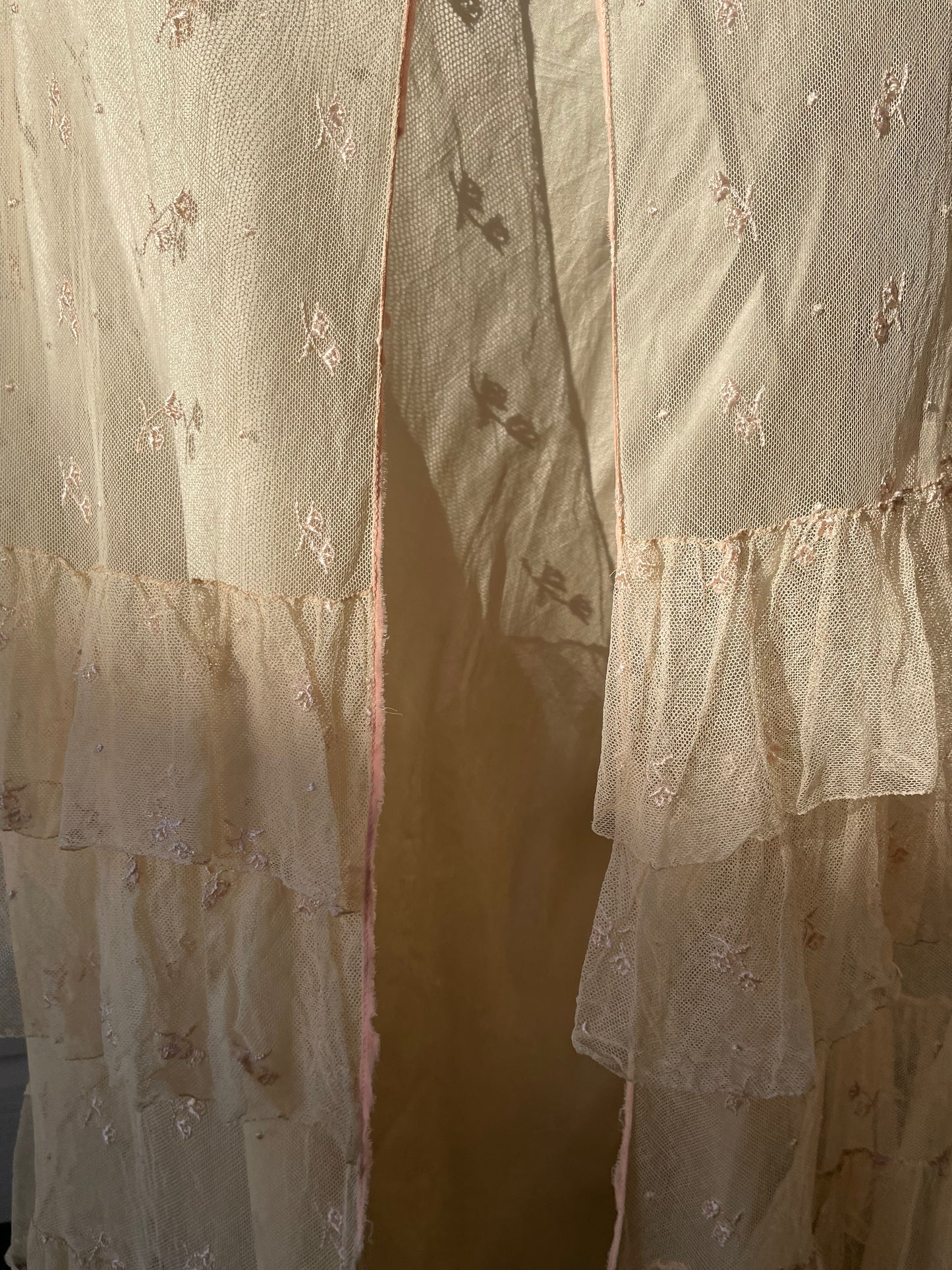 1930s Embroidered Net Ruffle Collar Peignoir Over Dress