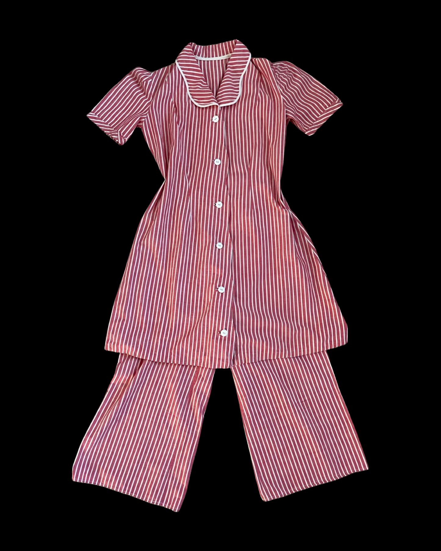 1940s Candy Striped Cotton 3 Piece Pant Set