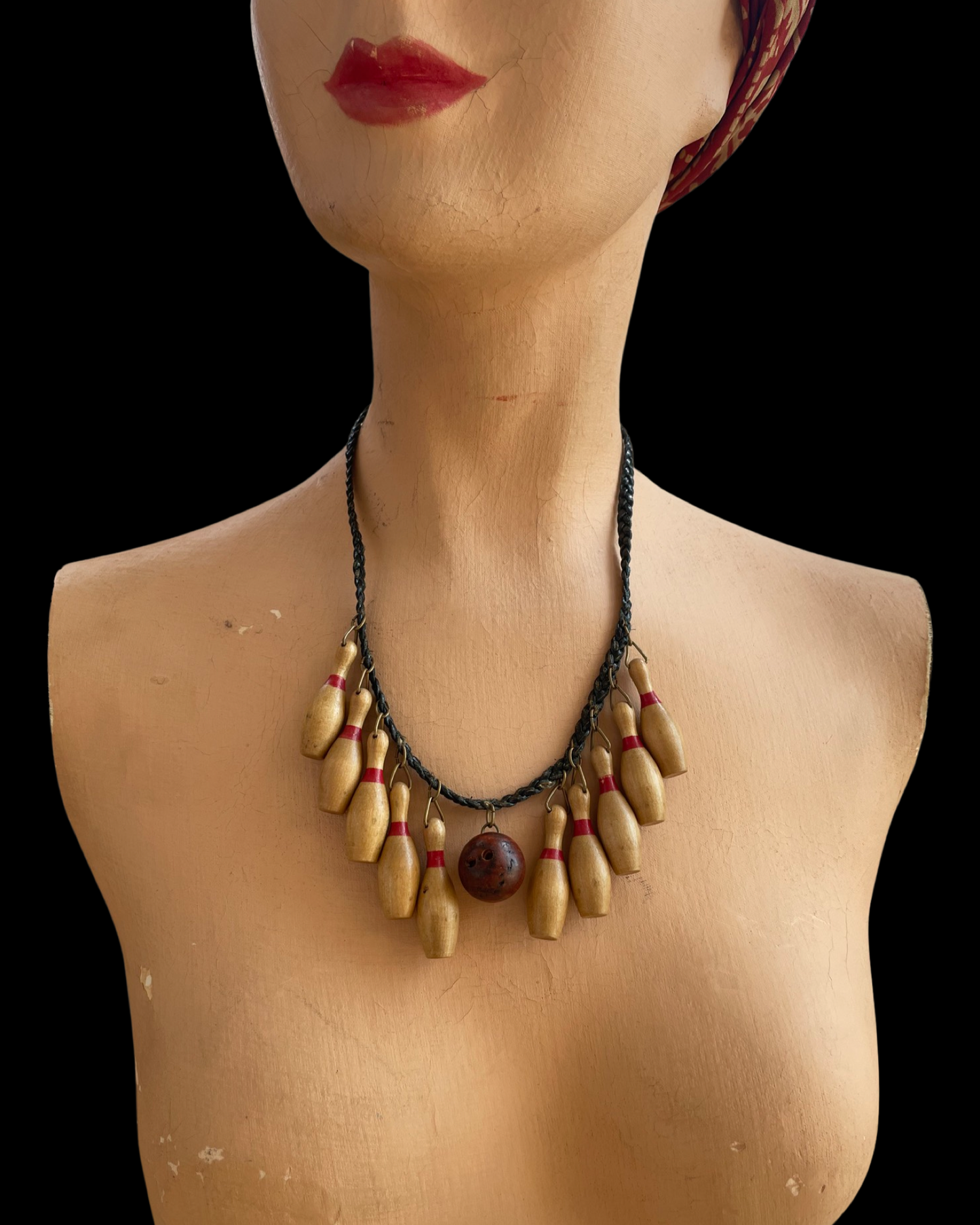 1940s 'Lucky Strike' Theme Bowling Wood Charm Necklace
