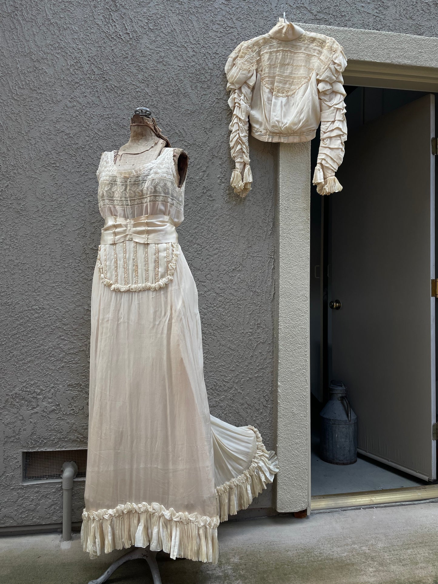 Rare 1890-1900s Two Piece Silk Wedding Ensemble Gown Jacket