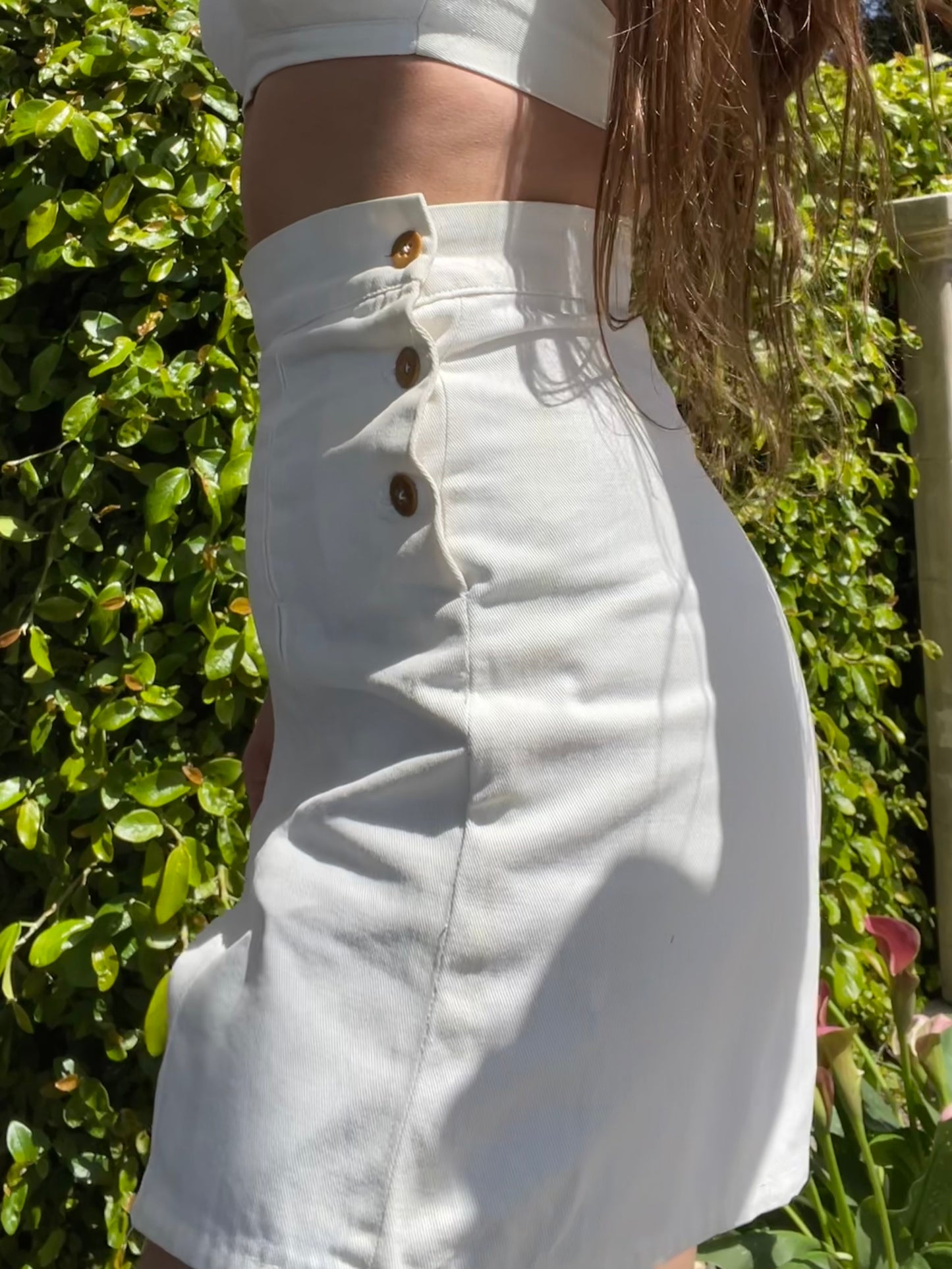 1940s Side Button Cotton Twill Shorts