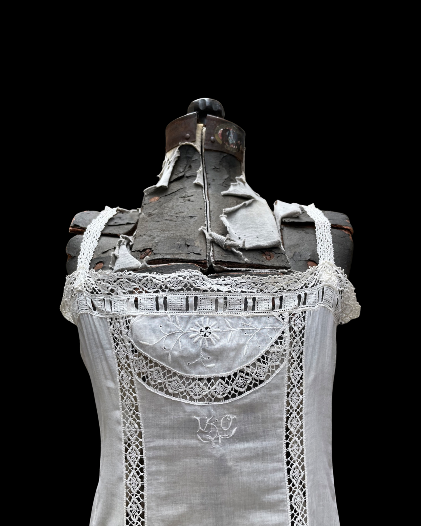 Edwardian Monogrammed Crochet Lace & Cotton Slip Dress