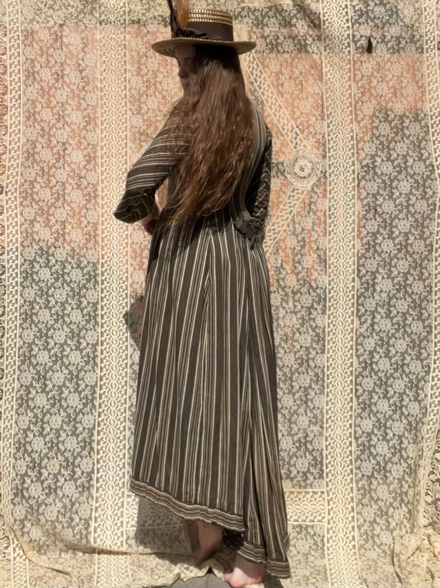 1880s Striped Calico Day Dress