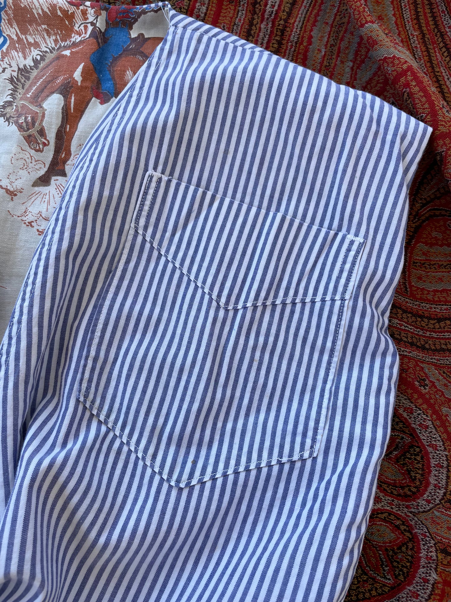 1940s Inspired Reversible Tie Front Top Wild West & 1940s Stripes XS-S