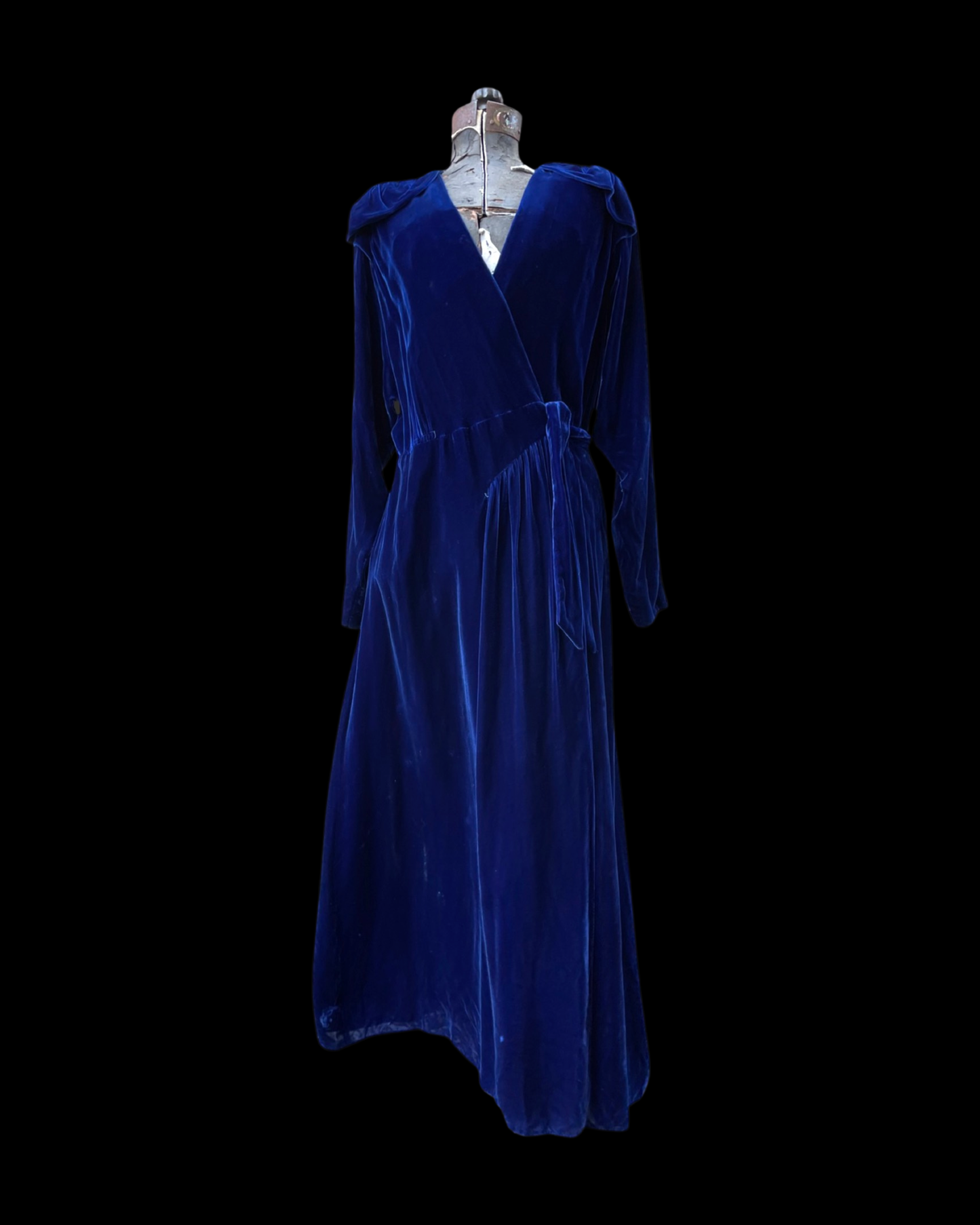 1940s Royal Blue Crushed Velvet Hostess Gown