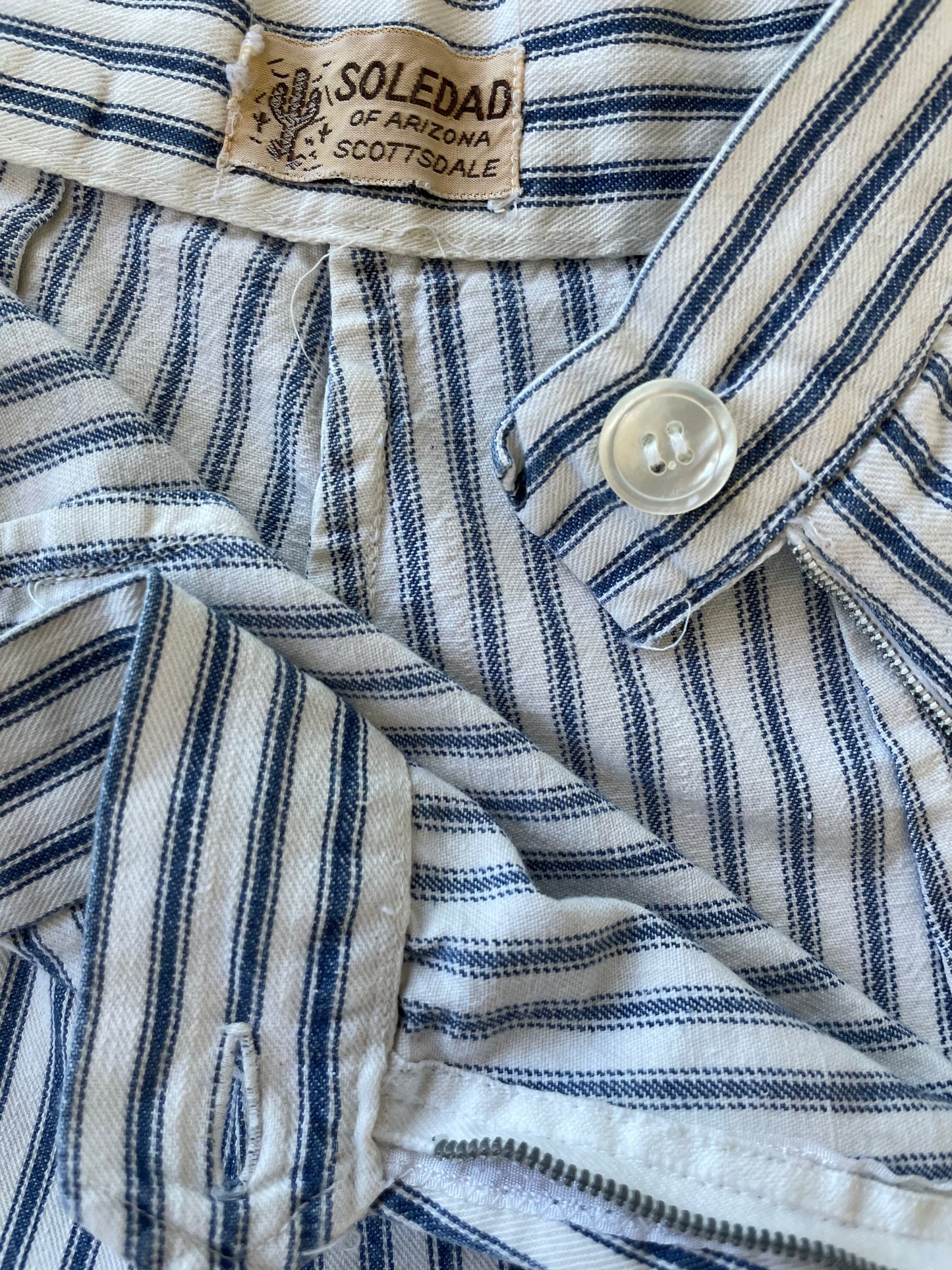 1950s Ticking Stripe Cuffed Side Zip Shorts