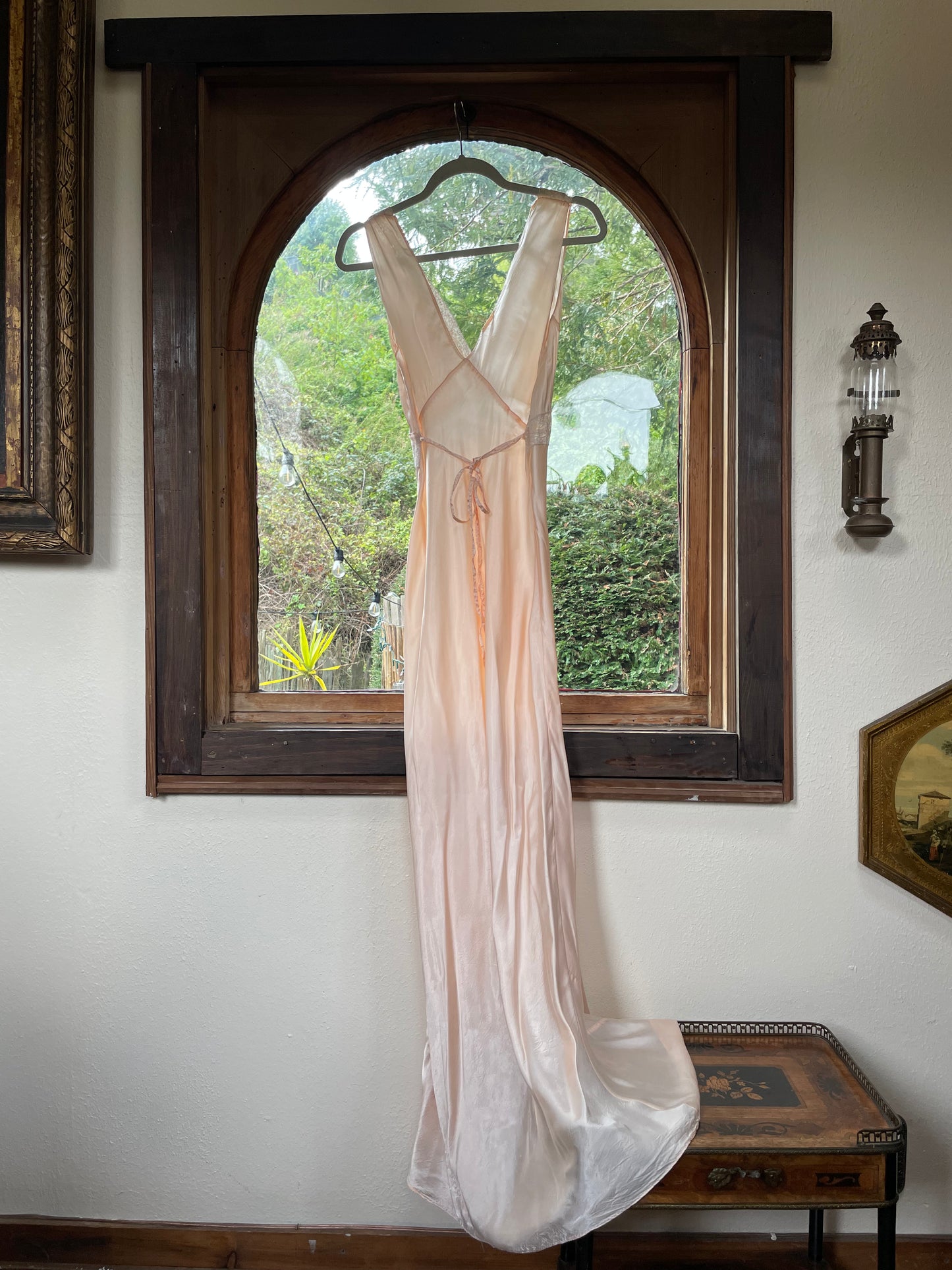 1940s Inset Lace Rayon Ballet Pink Bias Cut Slip Dress