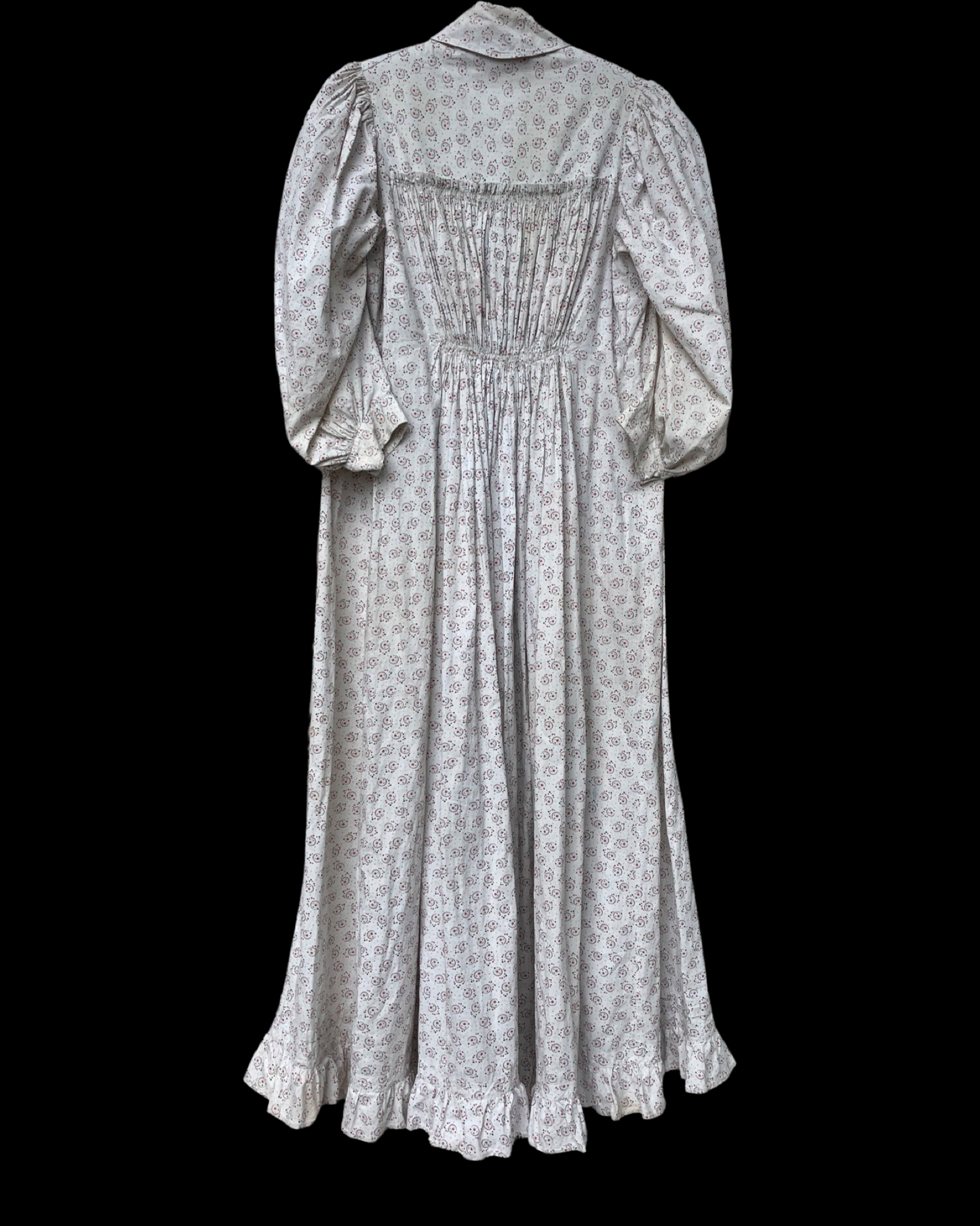 1890s Celestial Printed Calico Mutton Sleeve Wrapper Dress