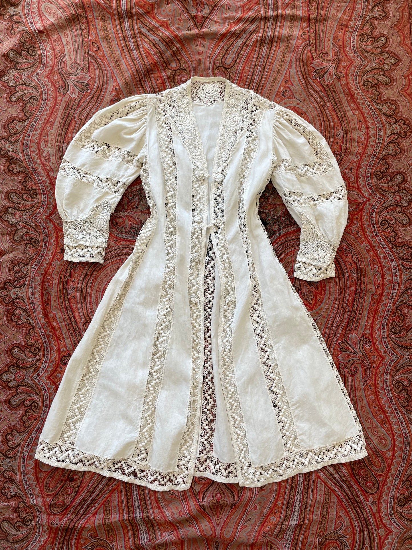 Rare 1890s Lace & Linen Mutton Sleeve Coat