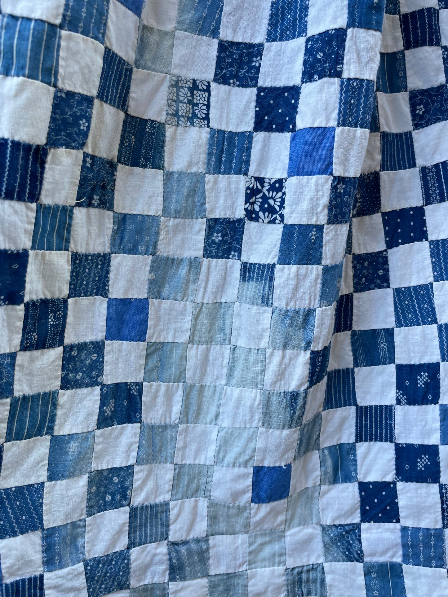 Rare OOAK Folk Antique Indigo Calico Quilt Top Skirt 1960s