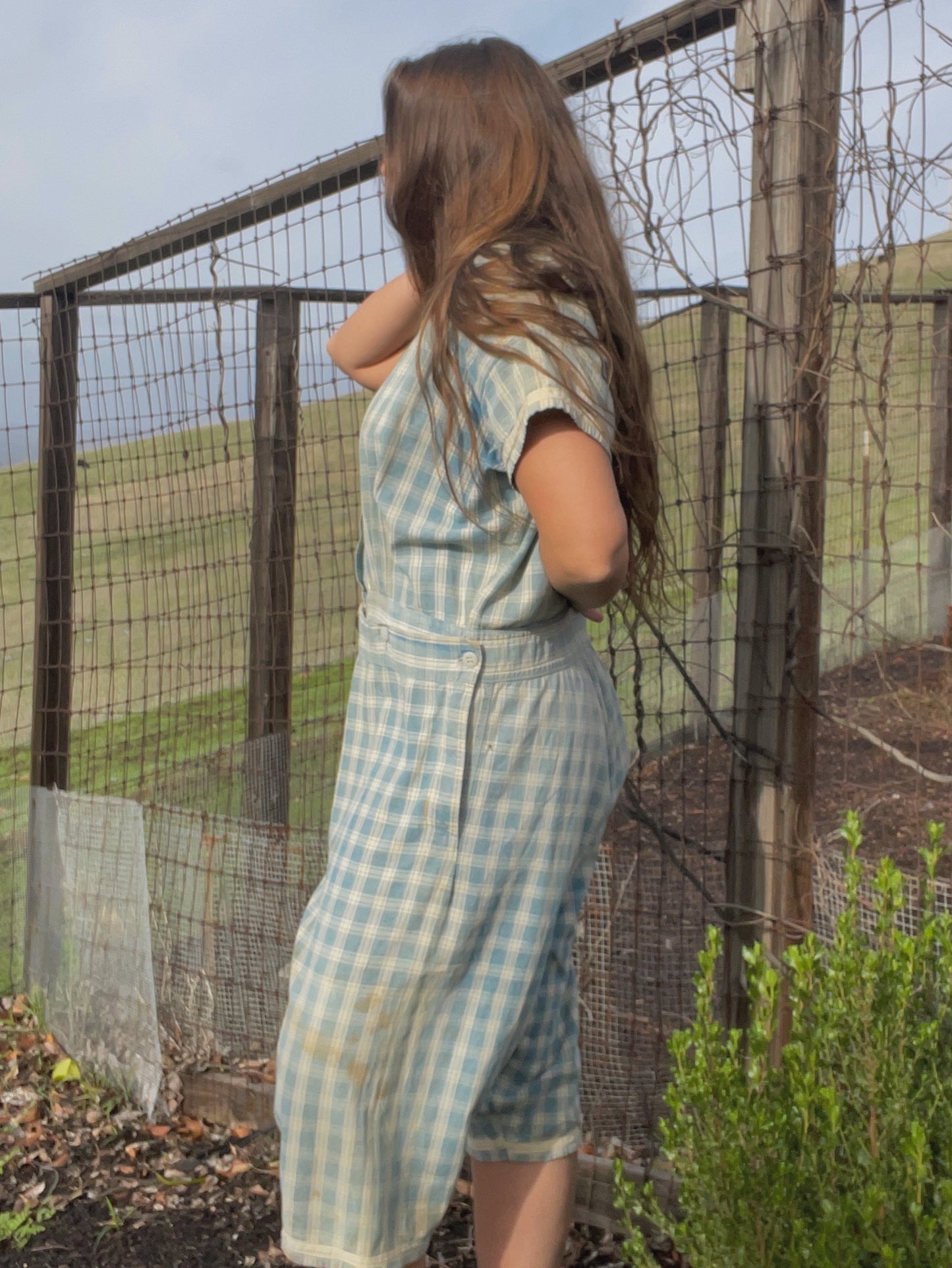 RESERVED RARE 1910s Homespun Gingham Workwear Jumpsuit