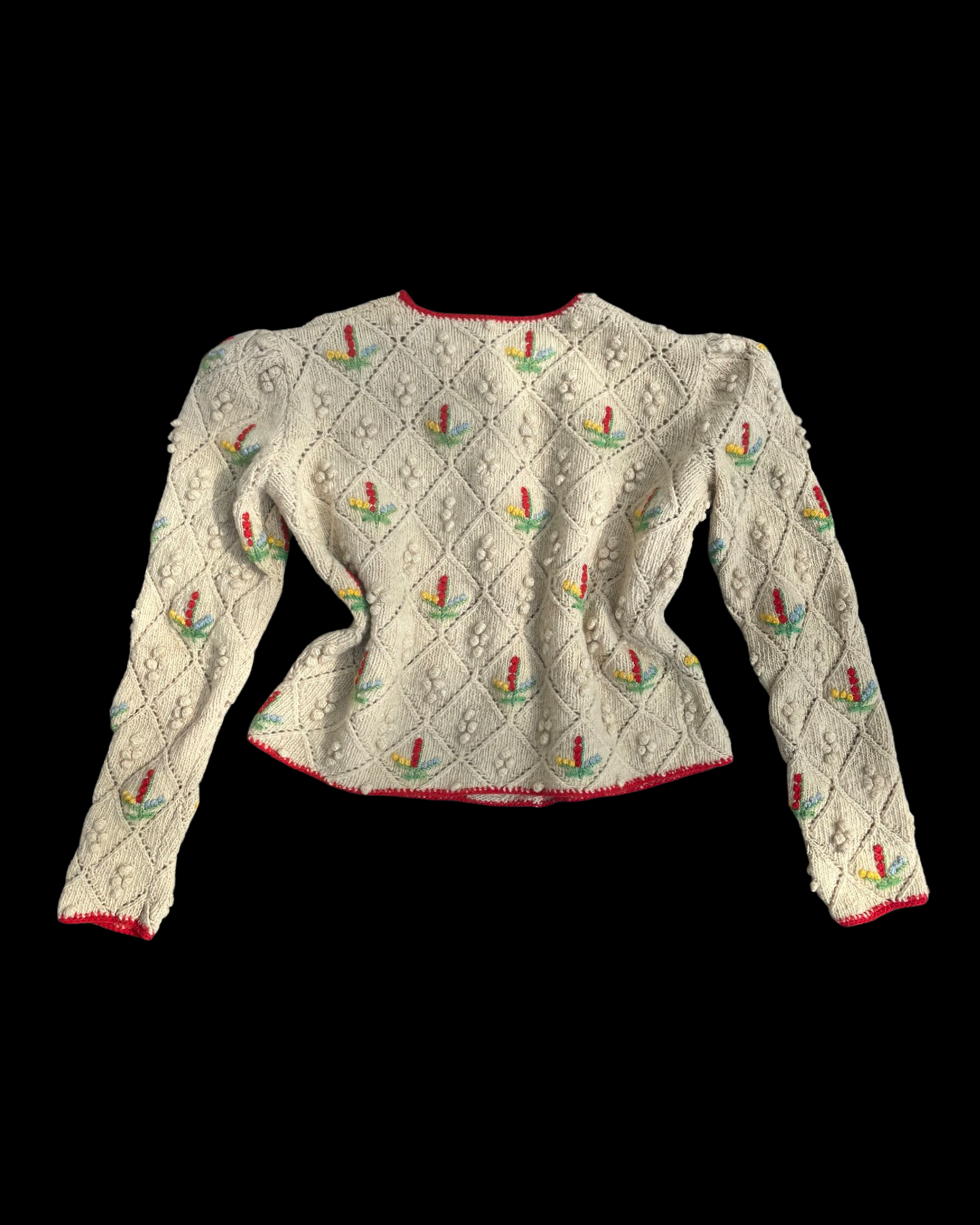 1930s Pocorn Wool Knit Folk Puff Sleeve Cardigan