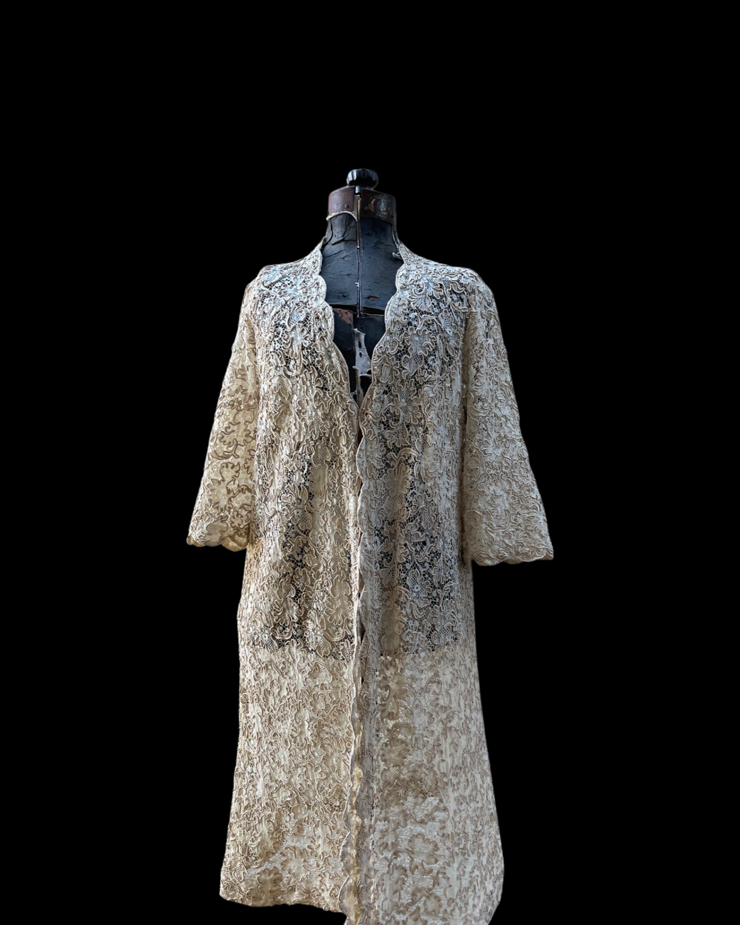 Antique Ecru Lace Soutache Robe Style Jacket