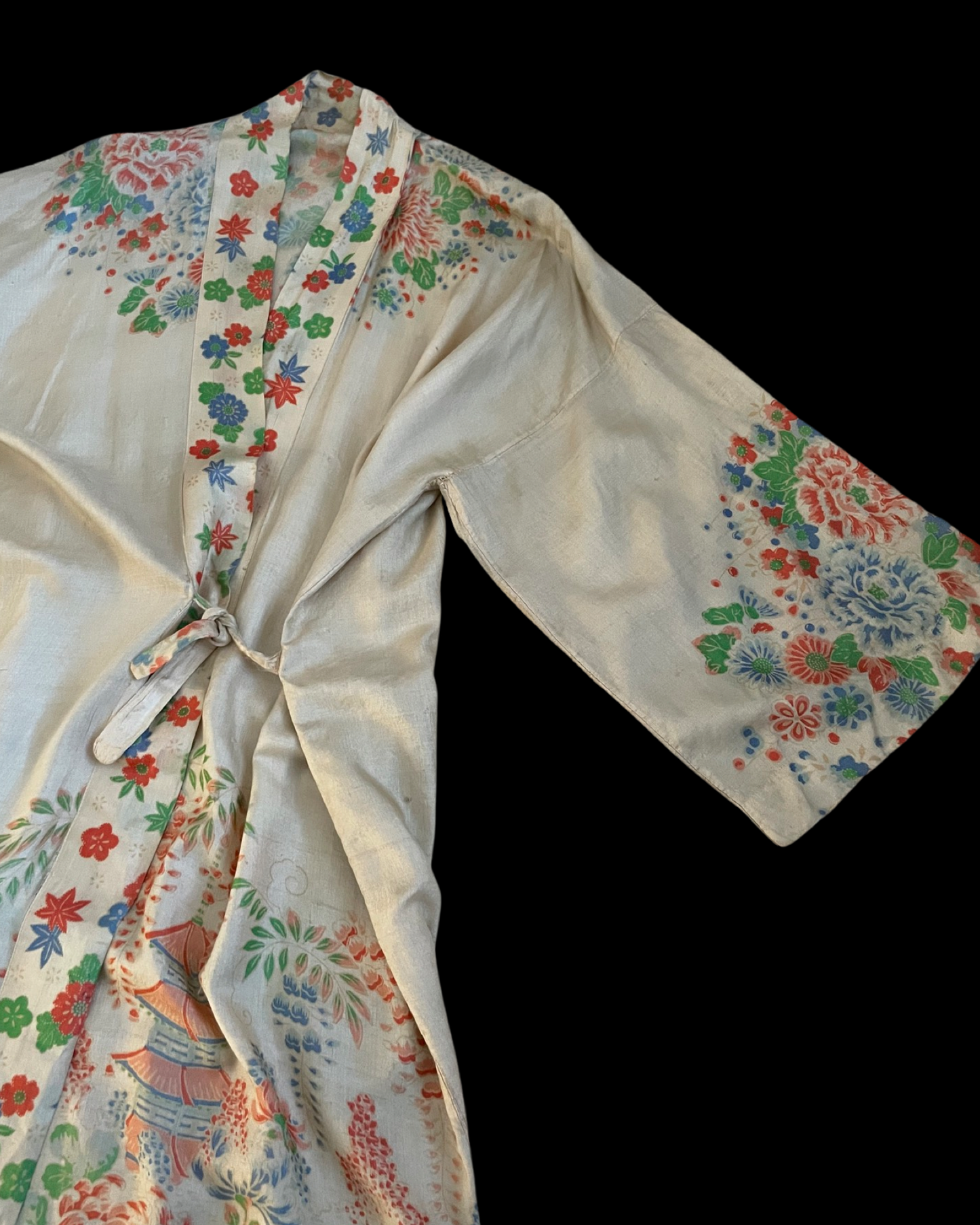 1920s Pongee Silk Tie Waist Robe