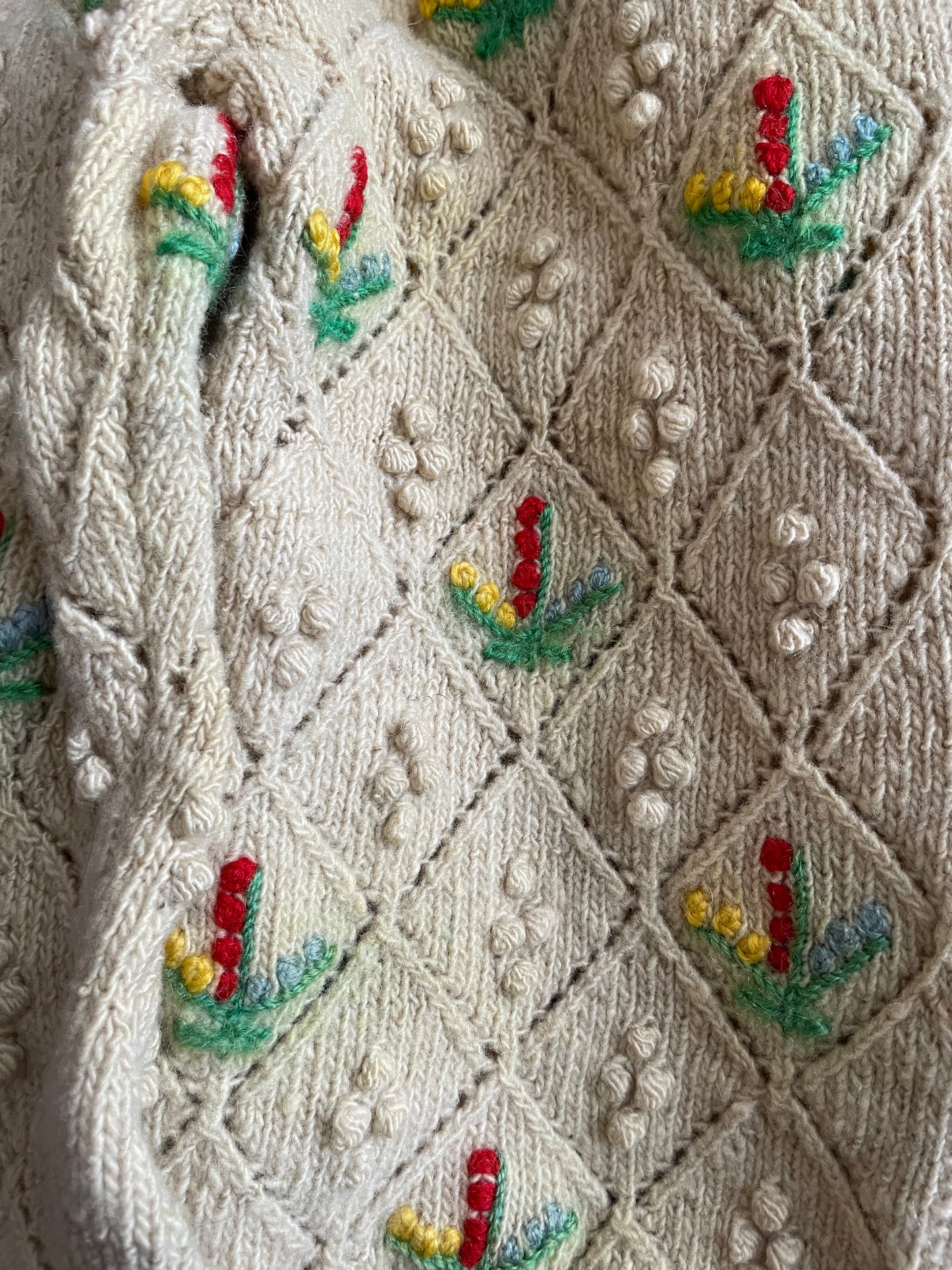 1930s Pocorn Wool Knit Folk Puff Sleeve Cardigan