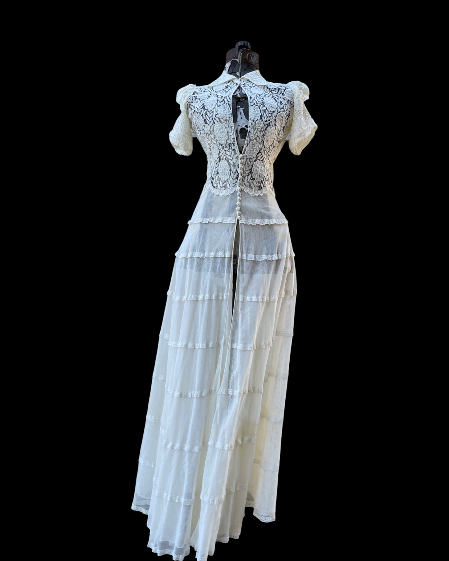 1930s Floral Mesh & Floral Lace Wedding Peignoir