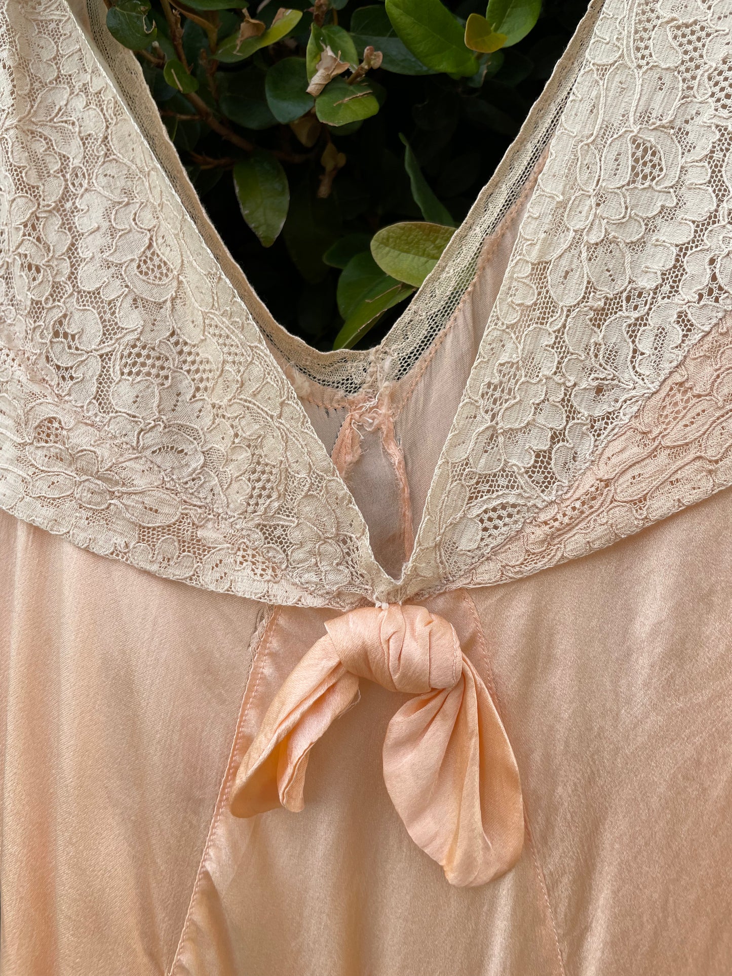 1930s Off The Shoulder Silk & Lace Bias Cut Slip Dress